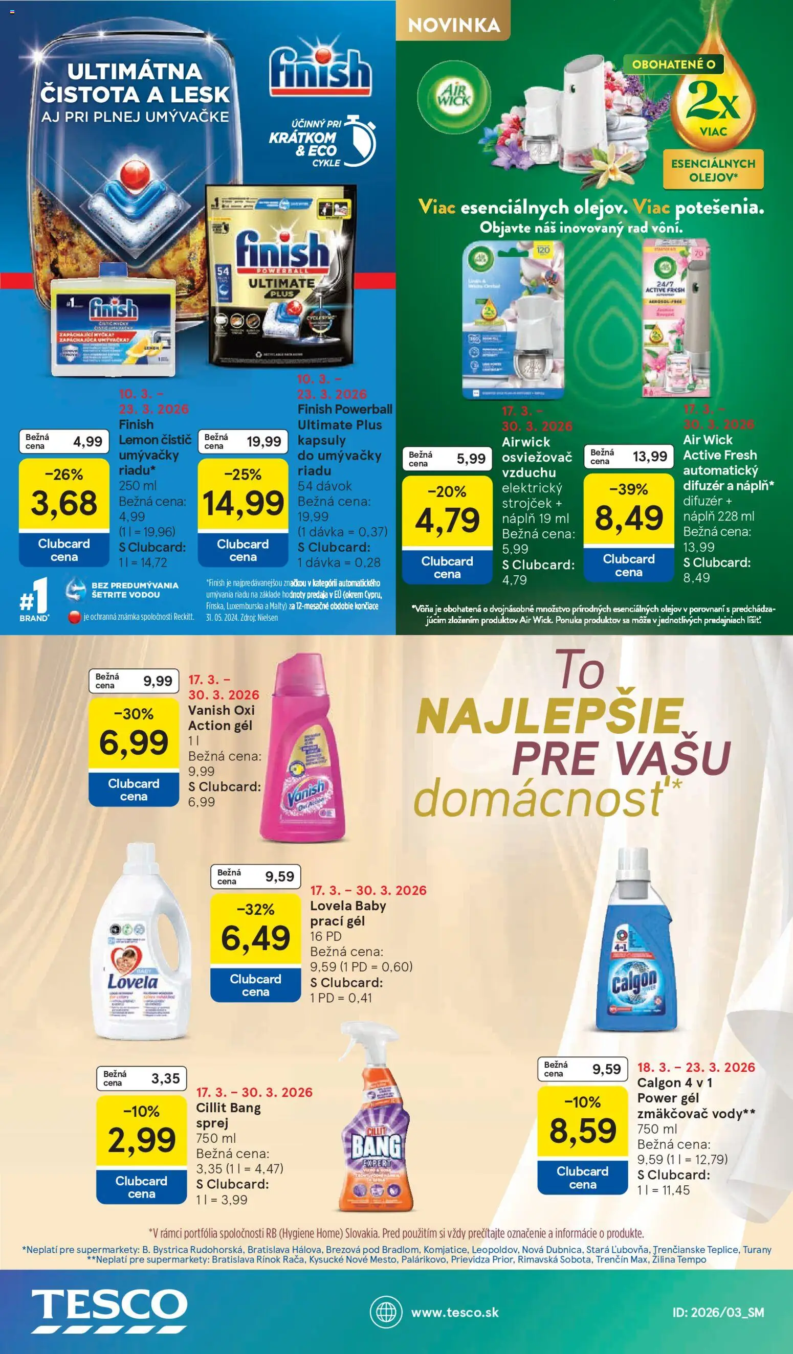 Nové Tesco akcie – leták je platný od 18.03.2026 | Strana: 30 | Produkty: Difúzer, Osviežovač vzduchu, Strojček, Kapsuly do umývačky riadu