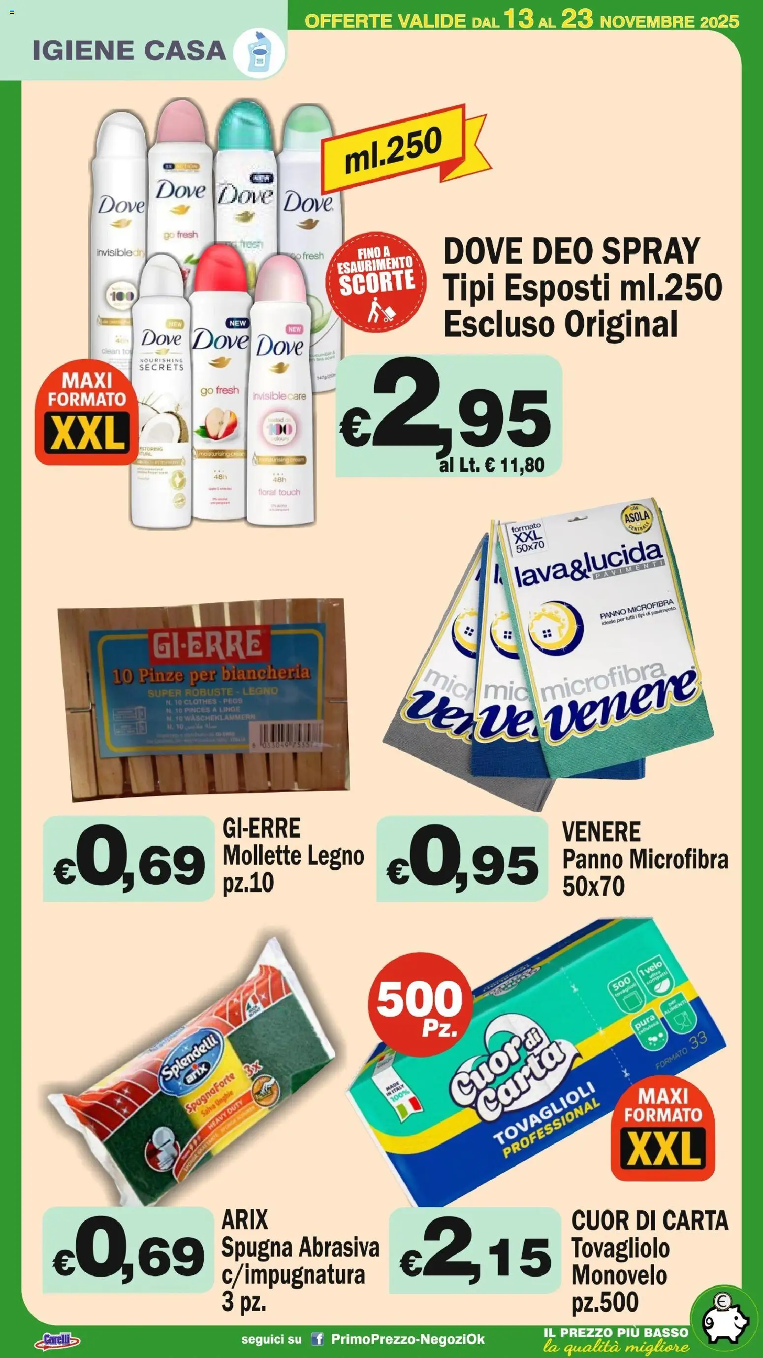Volantino Primo Prezzo del 13.11.2025 | Pagina: 24 | Prodotti: Spugna, Panno microfibra, Pavimento, Pinze