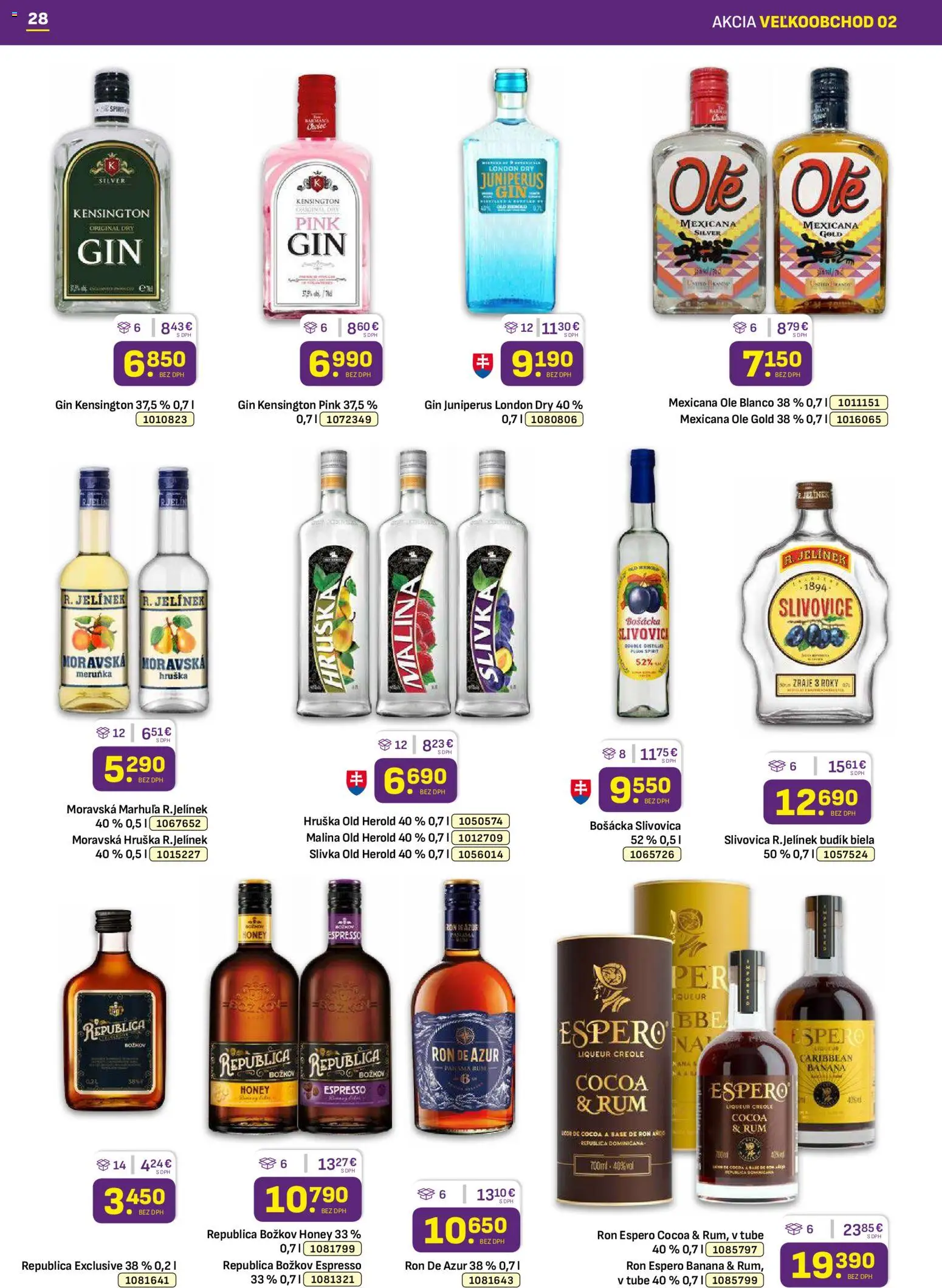 Nové Libex akcie – leták je platný od 19.01.2026 | Strana: 28 | Produkty: Republica, Slivovica, Gin, Rum