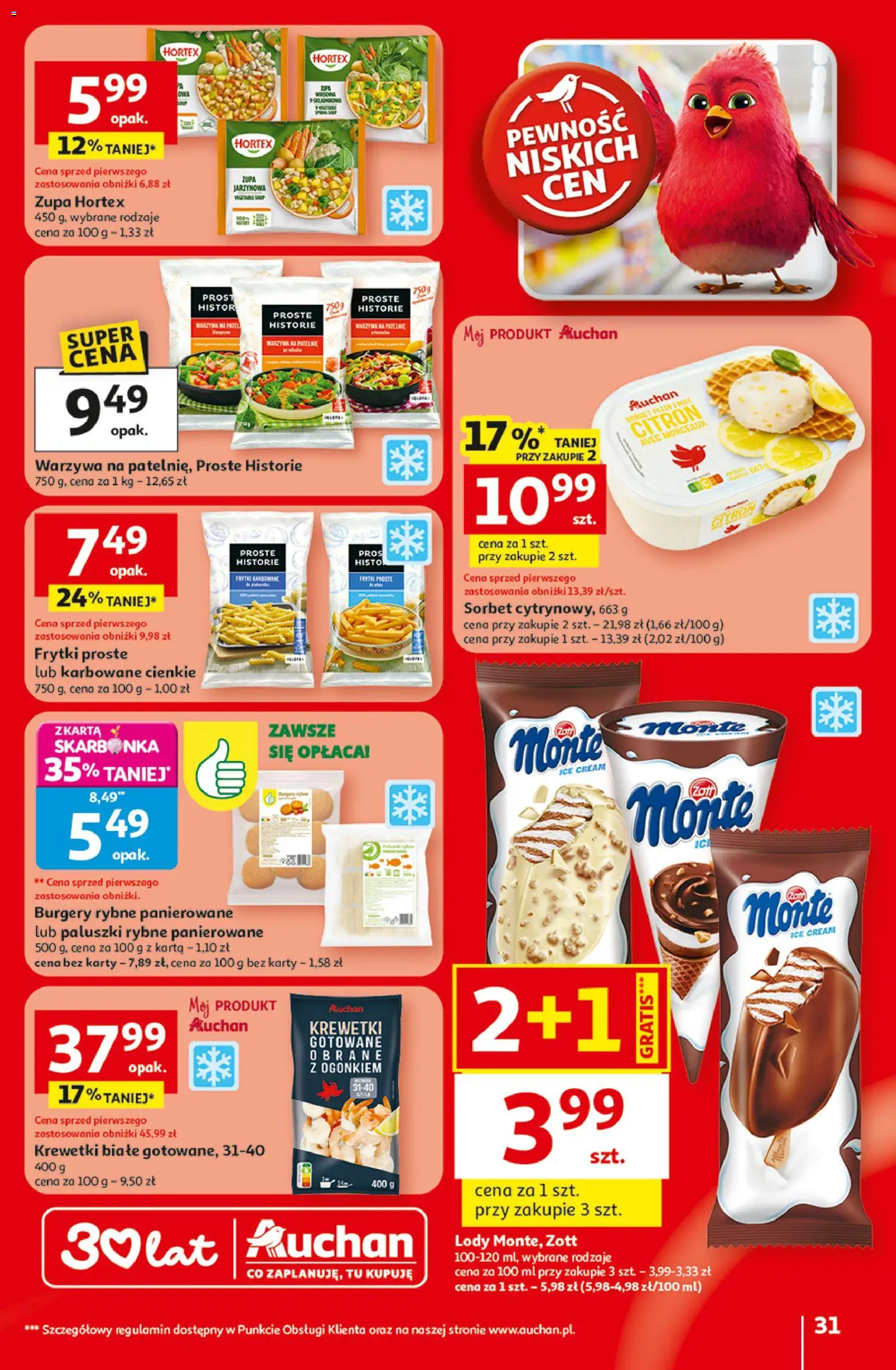 Auchan gazetka - 30 Lat Hipermarket od 29.04.2026 | Strona: 31 | Produkty: Karta, Paluszki, Zupa, Lody