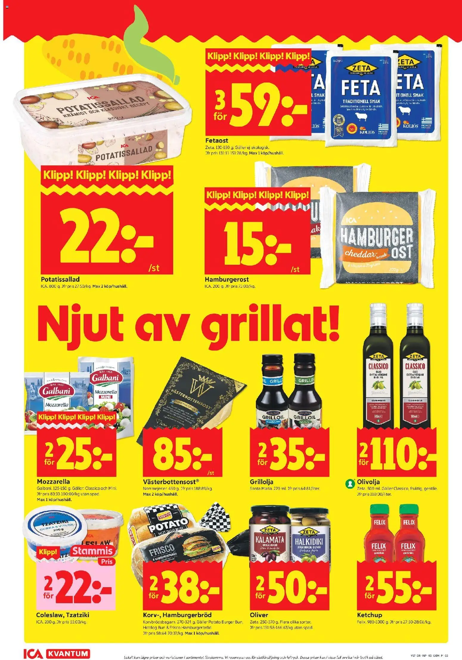 ICA Kvantum reklamblad aktuell från 20.04.2026 | Sida: 2 | Produkter: Potatissallad, Cheddar, Hamburgerbröd, Gurka