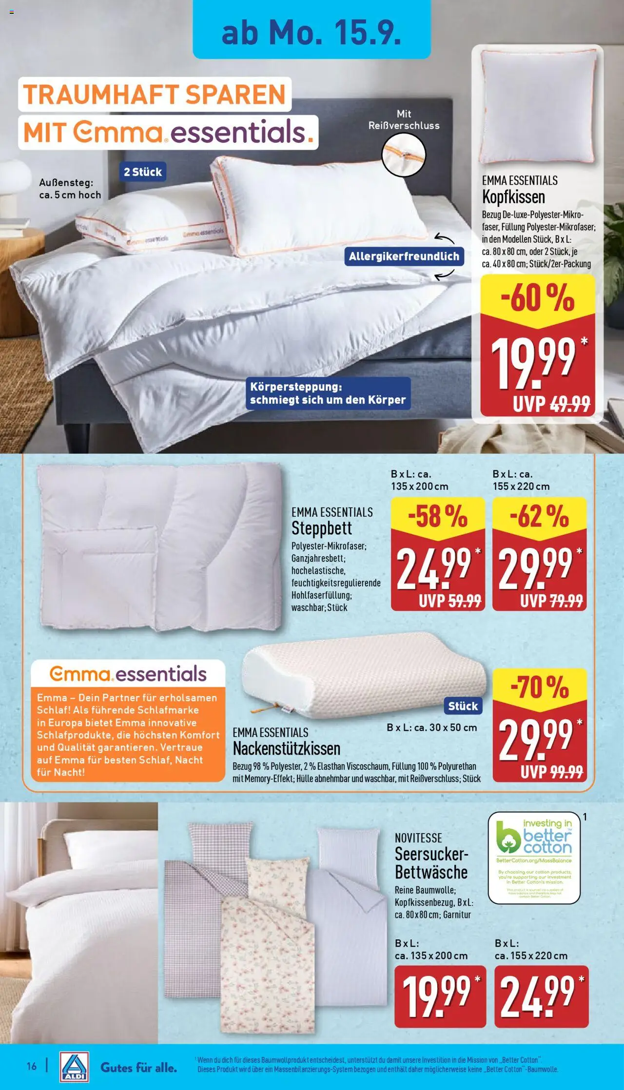 Aldi Prospekt 	 – gültig ab 15.09.2025 | Seite: 16 | Produkte: Hülle, Bettwäsche, Kopfkissen