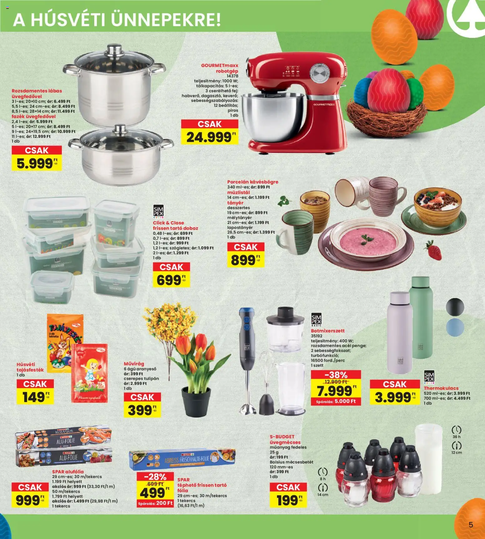 Interspar akciós ujság - amely érvényes a következő dátumtól: 26.03.2026 | Oldal: 5 | Termékek: Doboz, Tulipán, Tányér, Művirág