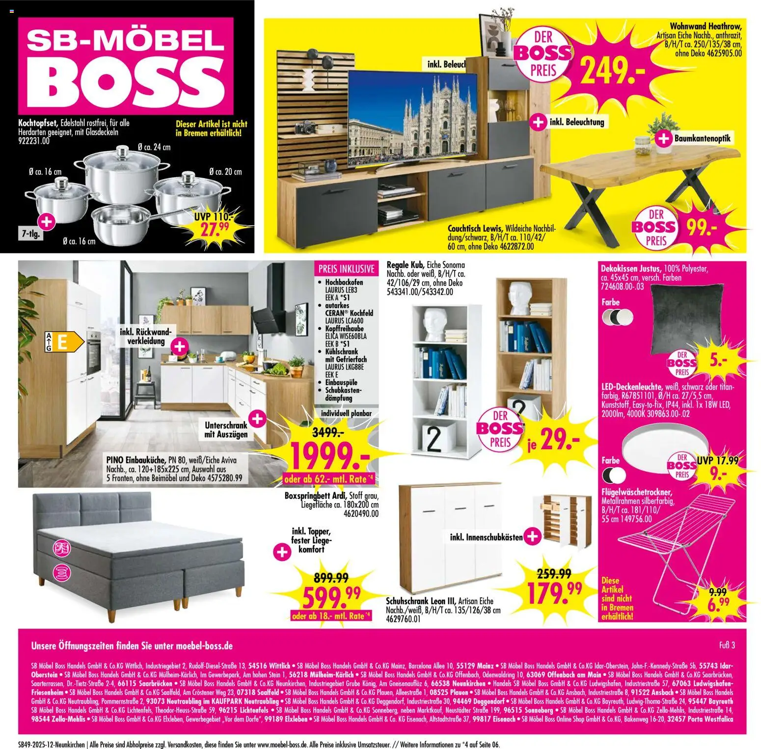 SB Möbel Boss Prospekt Neunkirchen – gültig ab 28.11.2025 | Seite: 12 | Produkte: Wohnwand, Couchtisch, Liege, Kühlschrank