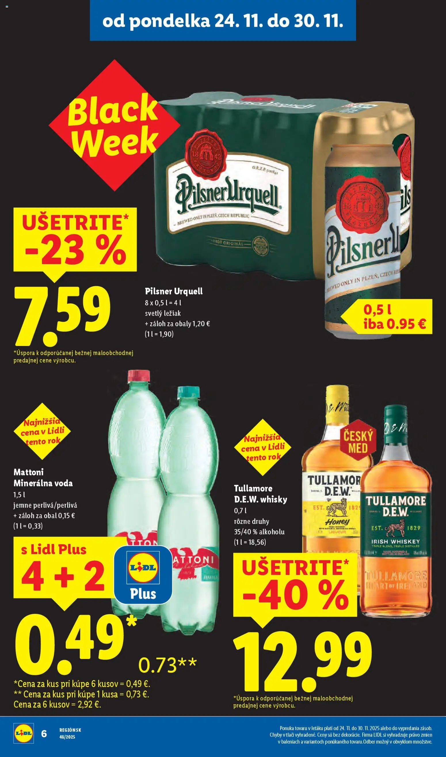 Nové Lidl akcie – leták je platný od 27.11.2025 | Strana: 9 | Produkty: Pilsner Urquell, Mattoni, Whisky, Voda