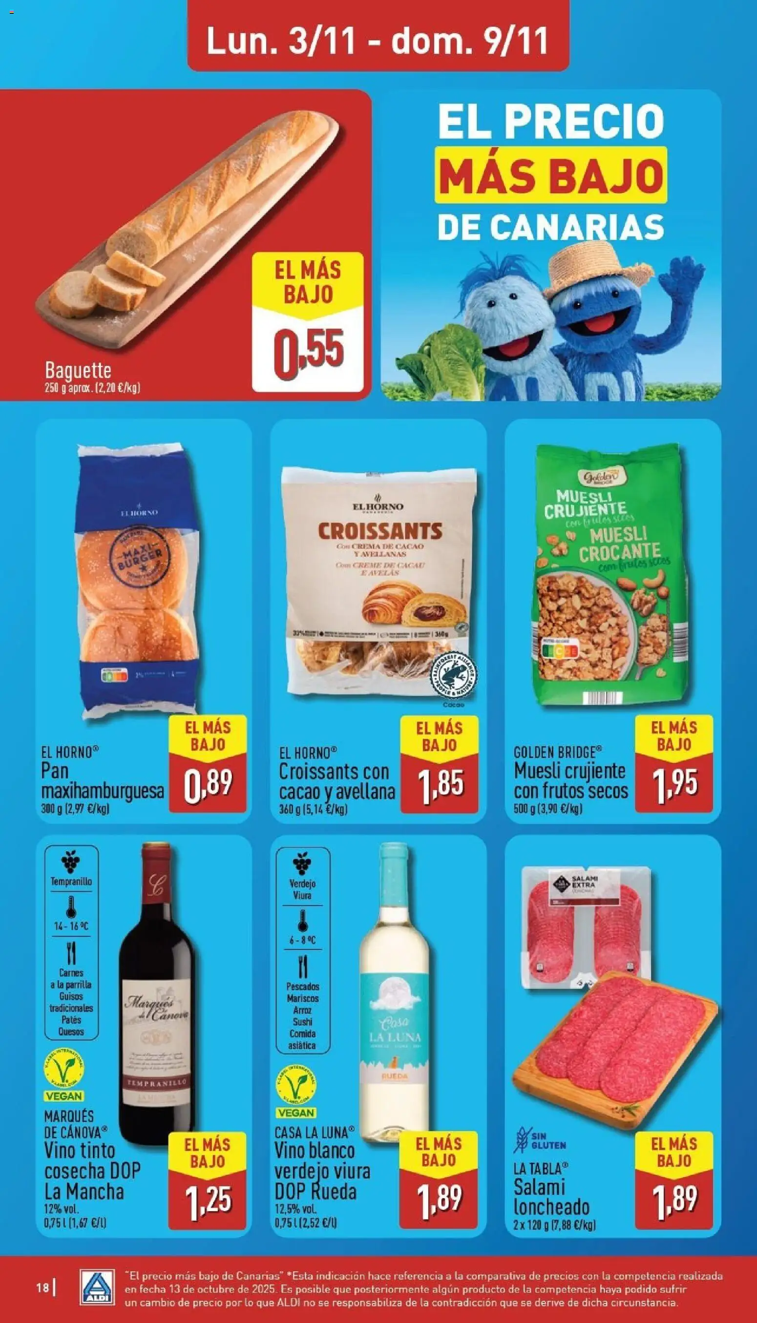 Aldi folleto Canarias │ válido desde el 03.11.2025 | Página: 18 | Productos: Crema de cacao, Frutos secos, Φρυγανιές σικάλεως, Loncheado