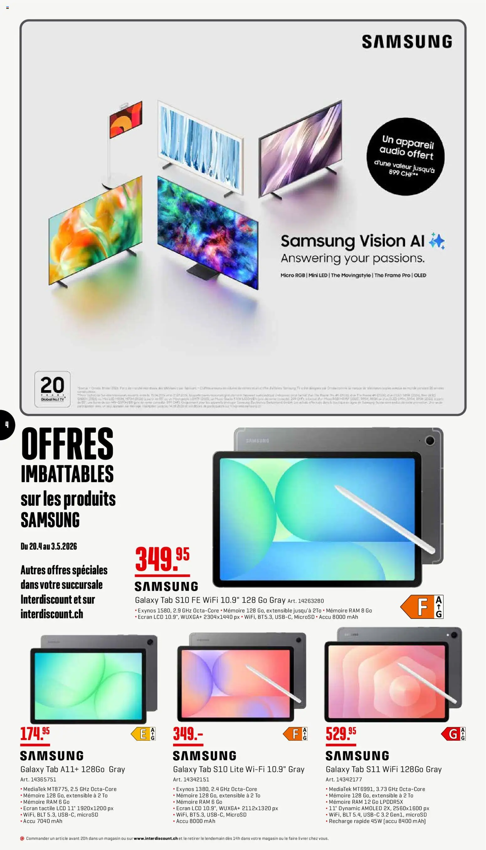 Interdiscount aktionen FR – gültig ab 20.04.2026 | Seite: 4 | Produkte: Audio, TV, Samsung