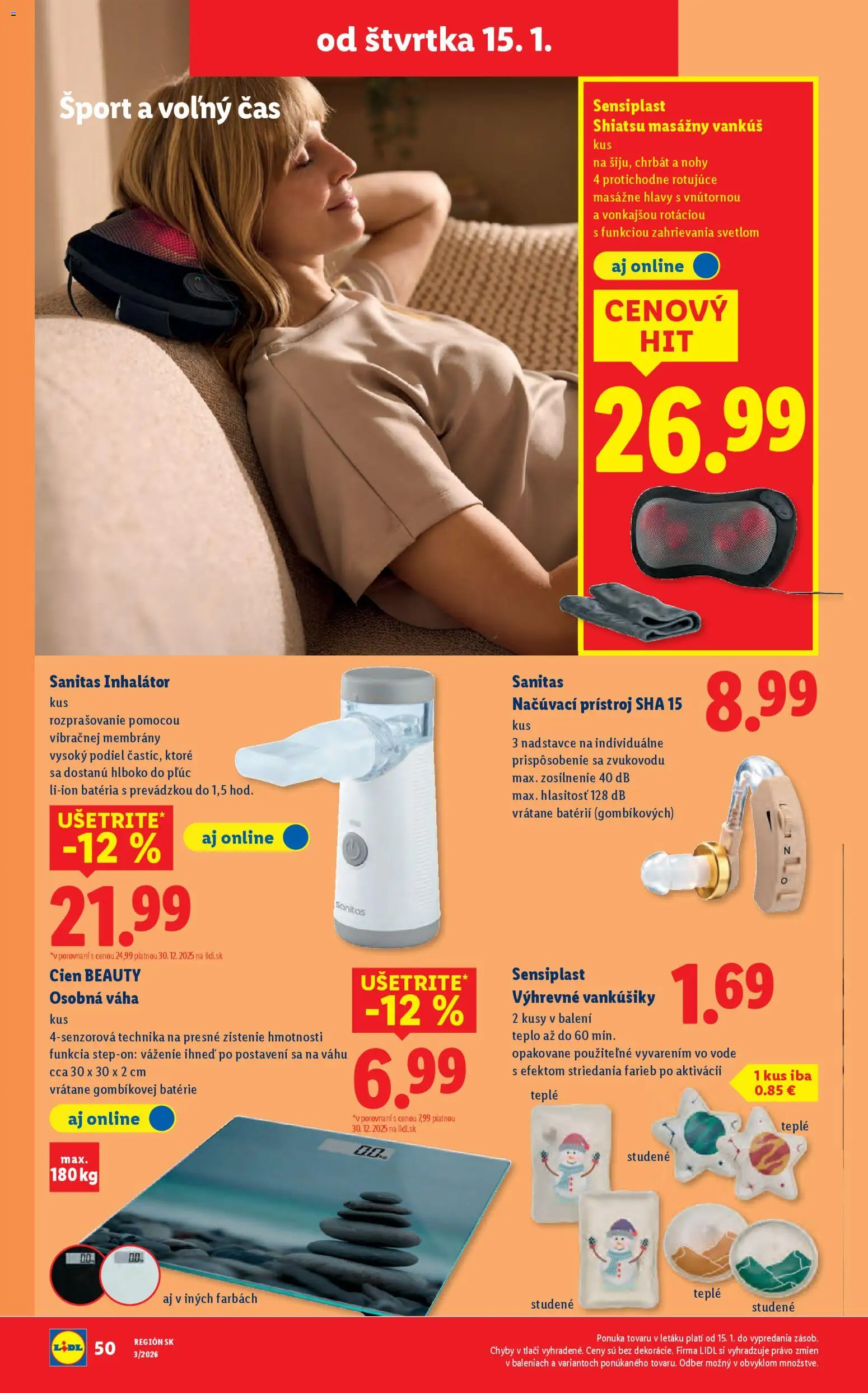 Nové Lidl akcie – leták je platný od 15.01.2026 | Strana: 30 | Produkty: Vankúš, Inhalátor, Váha