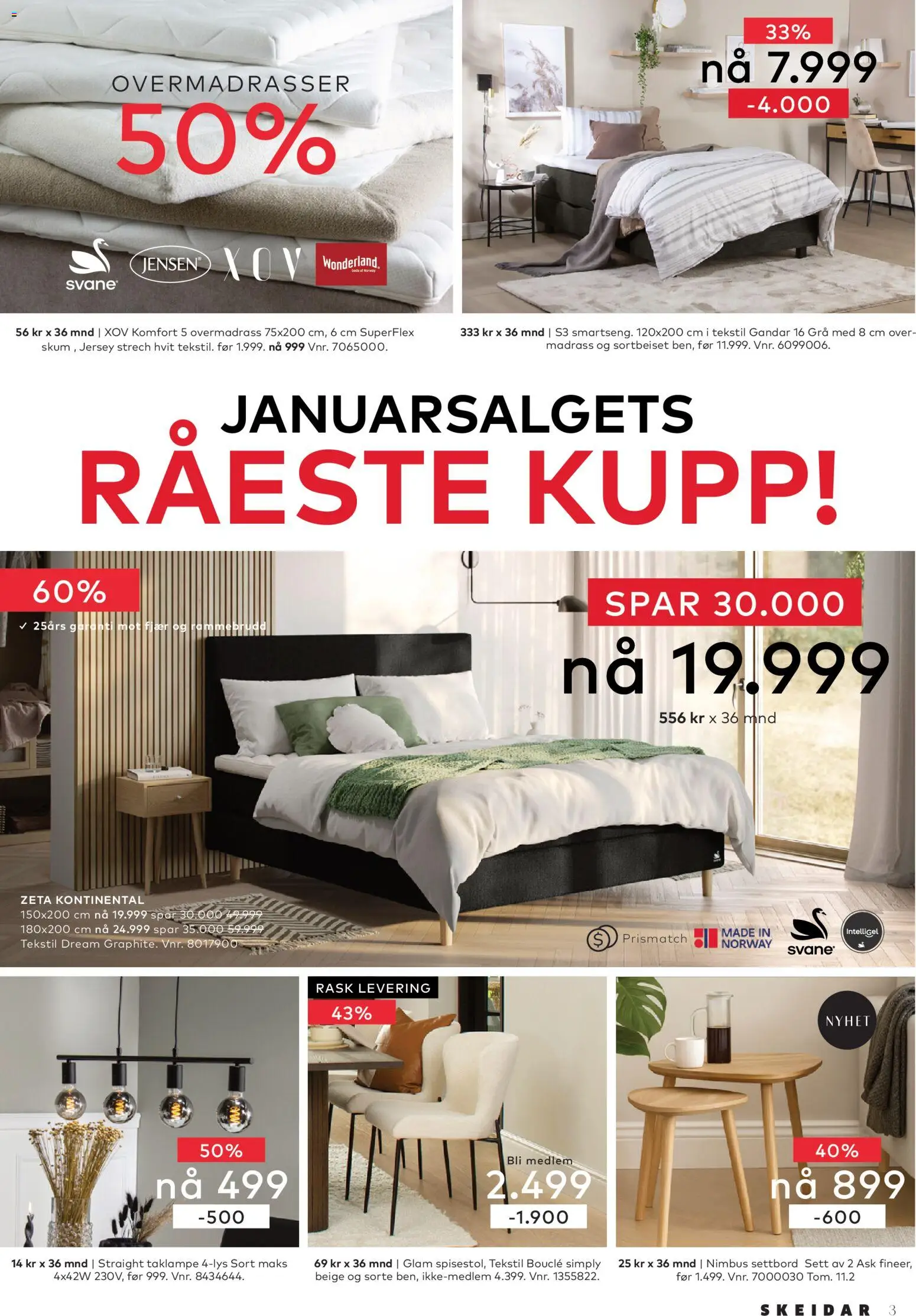 {H1} | Side: 3 | Produkter: Taklampe, Overmadrass, Madrass