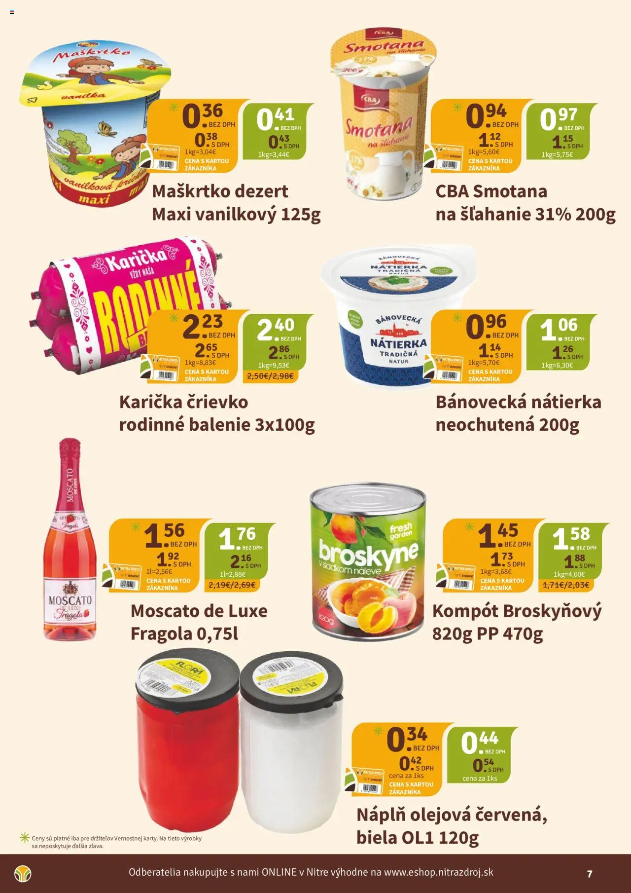 Nové Nitrazdroj akcie – leták je platný od 17.10.2025 | Strana: 7 | Produkty: Smotana, Broskyne
