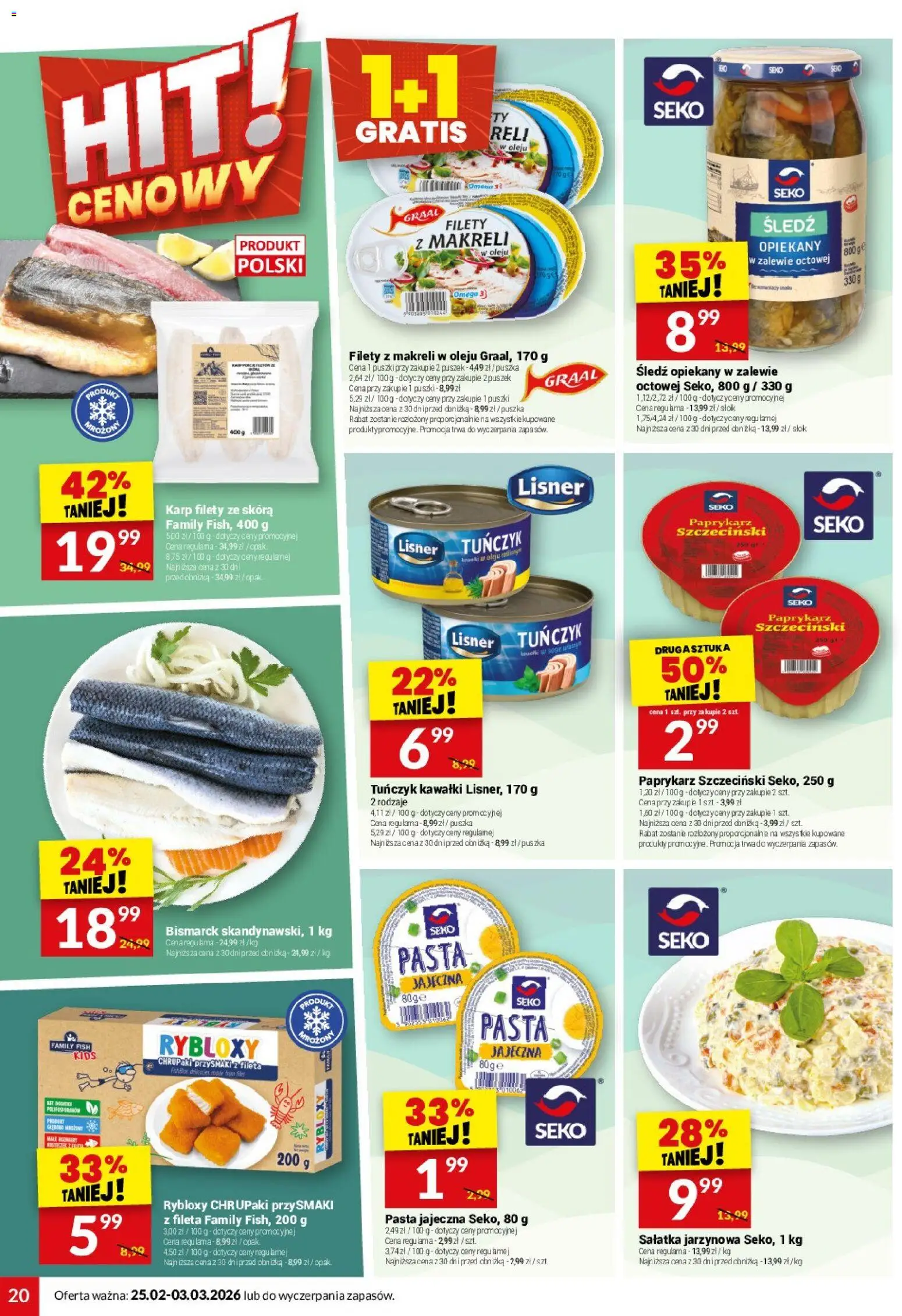 Twój Market Gazetka od 25.02.2026 | Strona: 20 | Produkty: Paprykarz, Paprykarz szczeciński, Karp, Sałatka