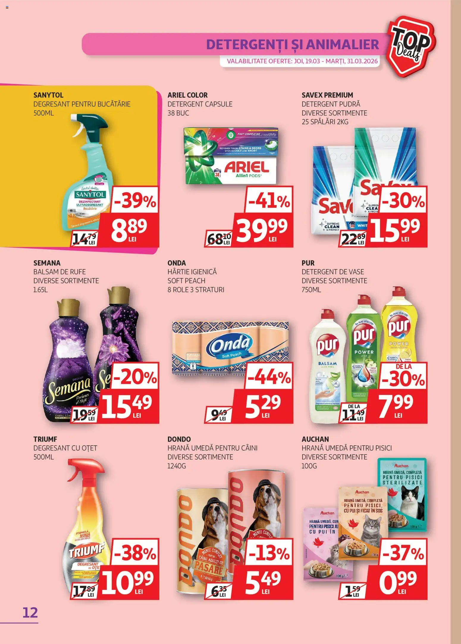 Noul catalog Auchan – valabil de la 19.03.2026 | Pagină: 12 | Produse: Detergent de vase, Role, Detergent, Sos