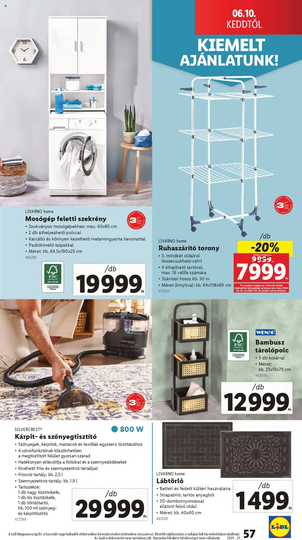Lidl akciós ujság - amely érvényes a következő dátumtól: 05.06.2025 | Oldal: 57 | Termékek: Mosógép, Vállfa, Lábtörlő, Ruhaszárító