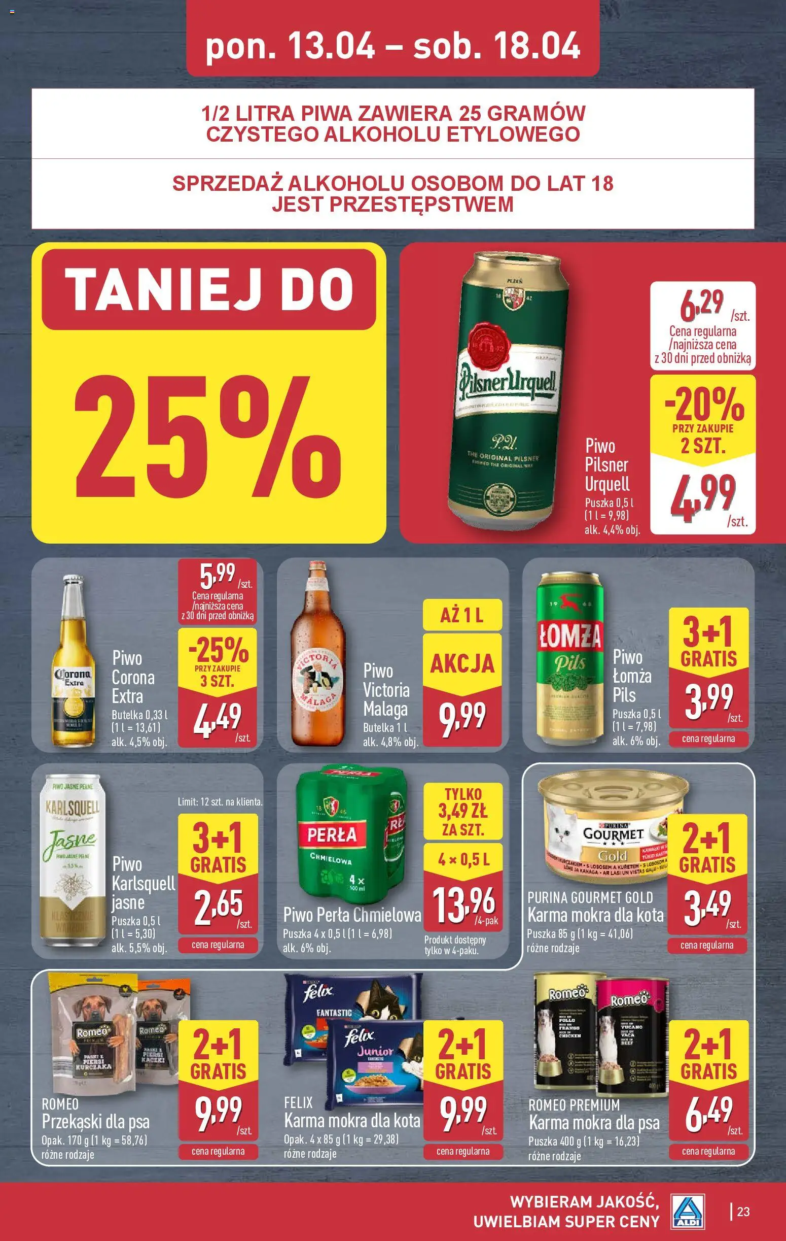 Aldi Polsko leták od 13.04.2026 | Strana: 23 | Produkty: Felix, Gourmet, Pilsner, Perla