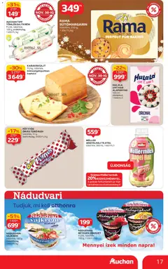 Auchan Akciós újság - amely érvényes a következő dátumtól: 27.11.2025 | Oldal: 17 | Termékek: Túró rudi, Sajt, Joghurt, Vajkrém