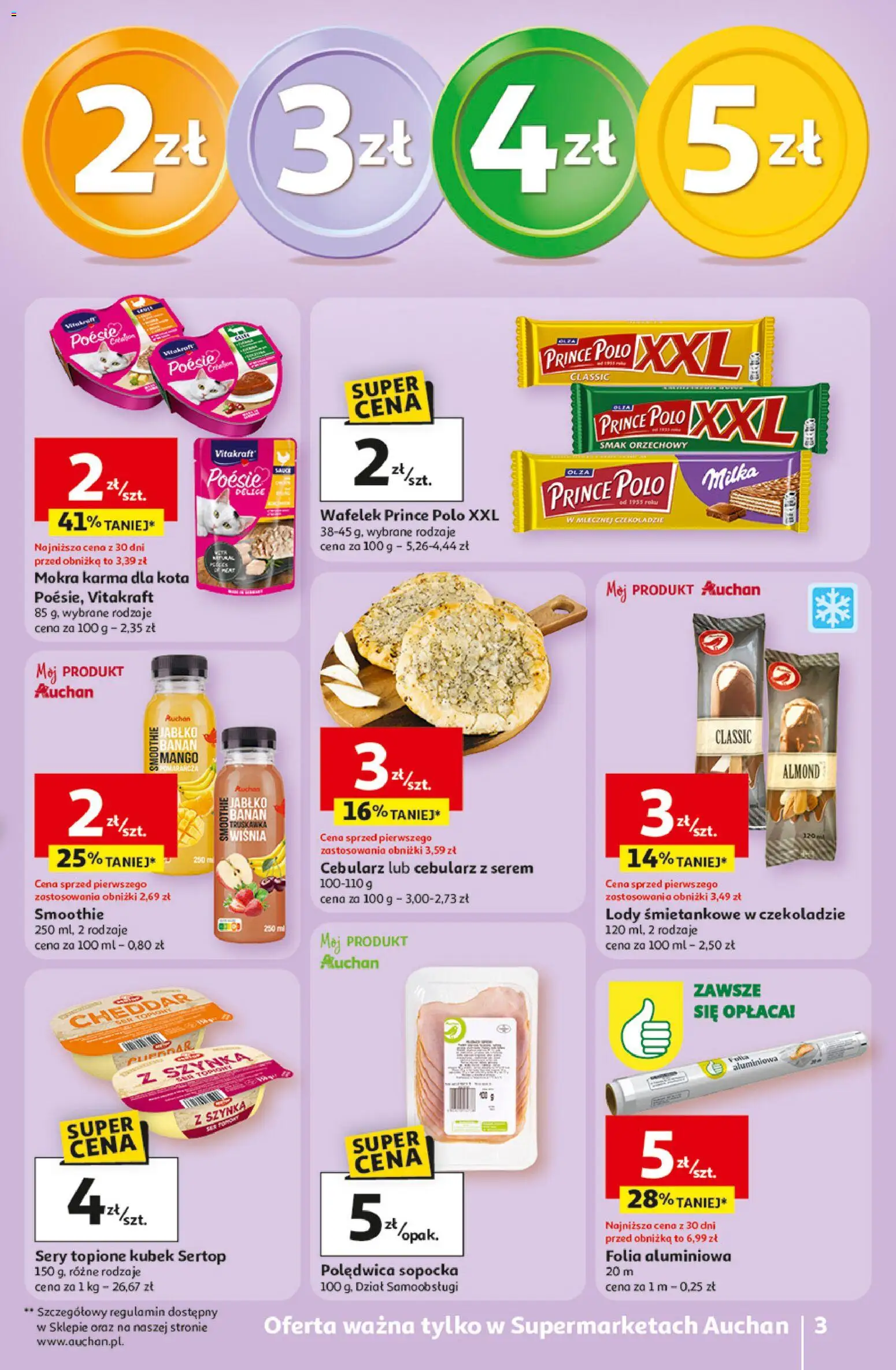 Auchan gazetka od 23.04.2026 | Strona: 3 | Produkty: Smoothie, Milka, Banan, Cheddar
