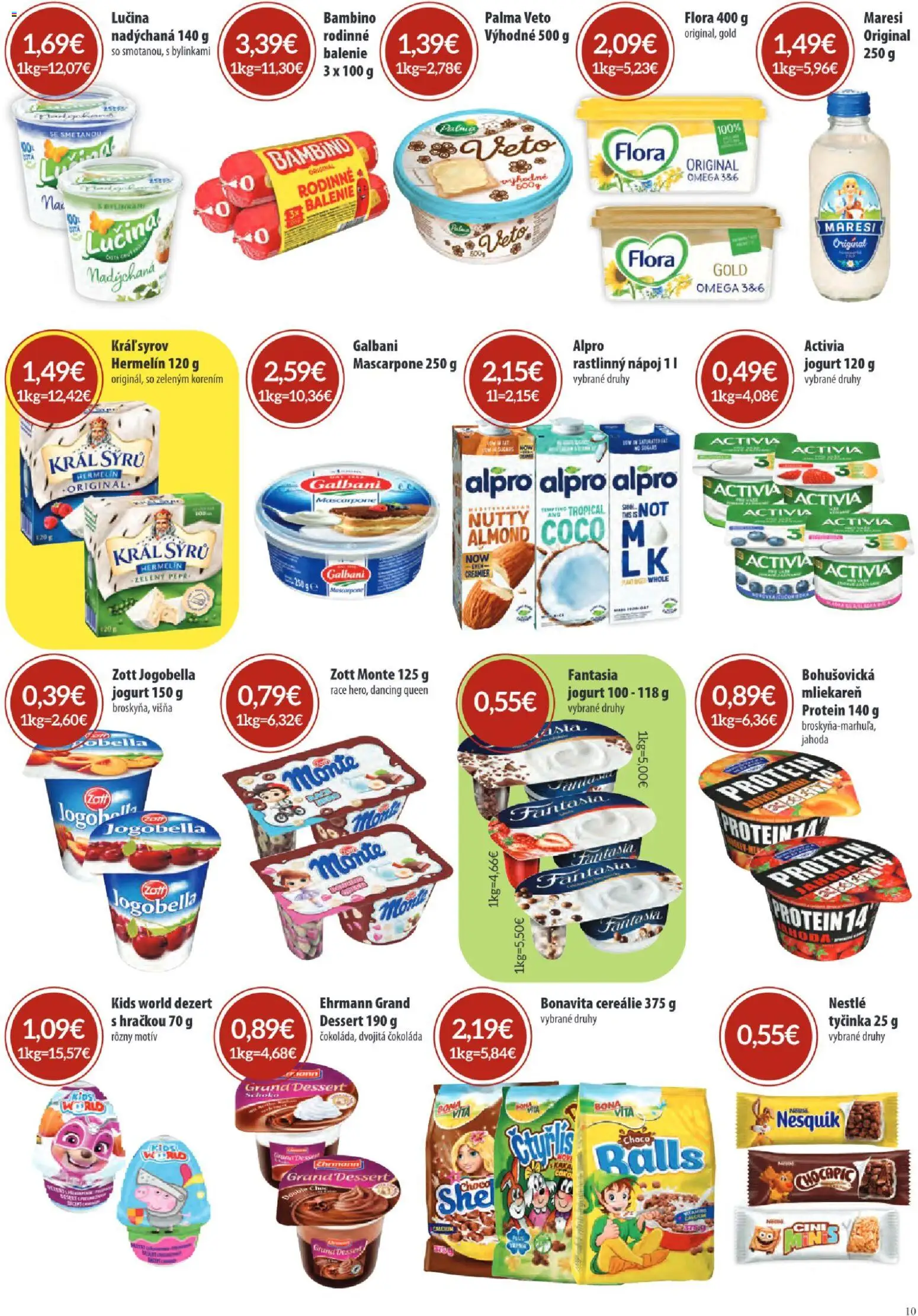 Nové Sintra akcie – leták je platný od 05.03.2026 | Strana: 10 | Produkty: Jogurt, Cereálie, Mascarpone, Alpro