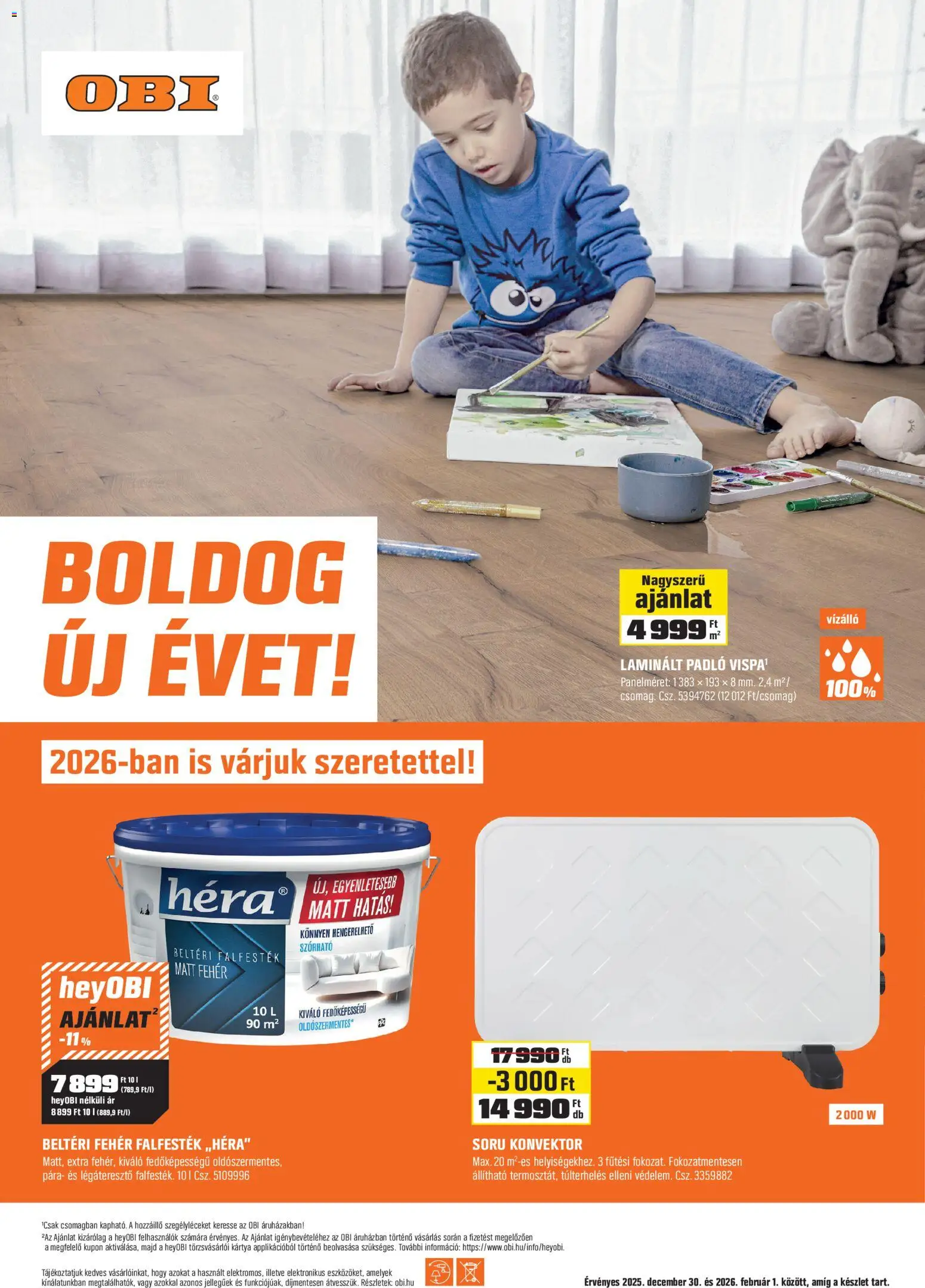 OBI akciós ujság - amely érvényes a következő dátumtól: 30.12.2025 | Oldal: 1 | Termékek: Laminált padló
