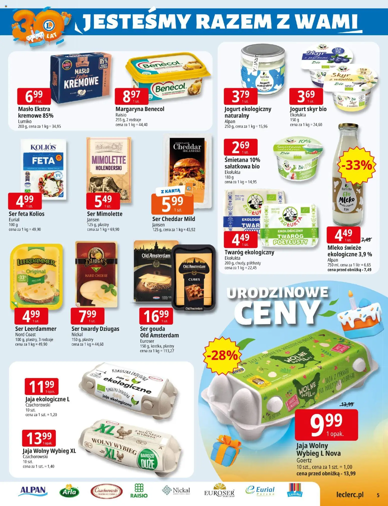 E.Leclerc Gazetka - Warszawa Ursynów od 03.11.2025 | Strona: 5 | Produkty: Twaróg półtłusty, Margaryna, Mleko, Śmietana