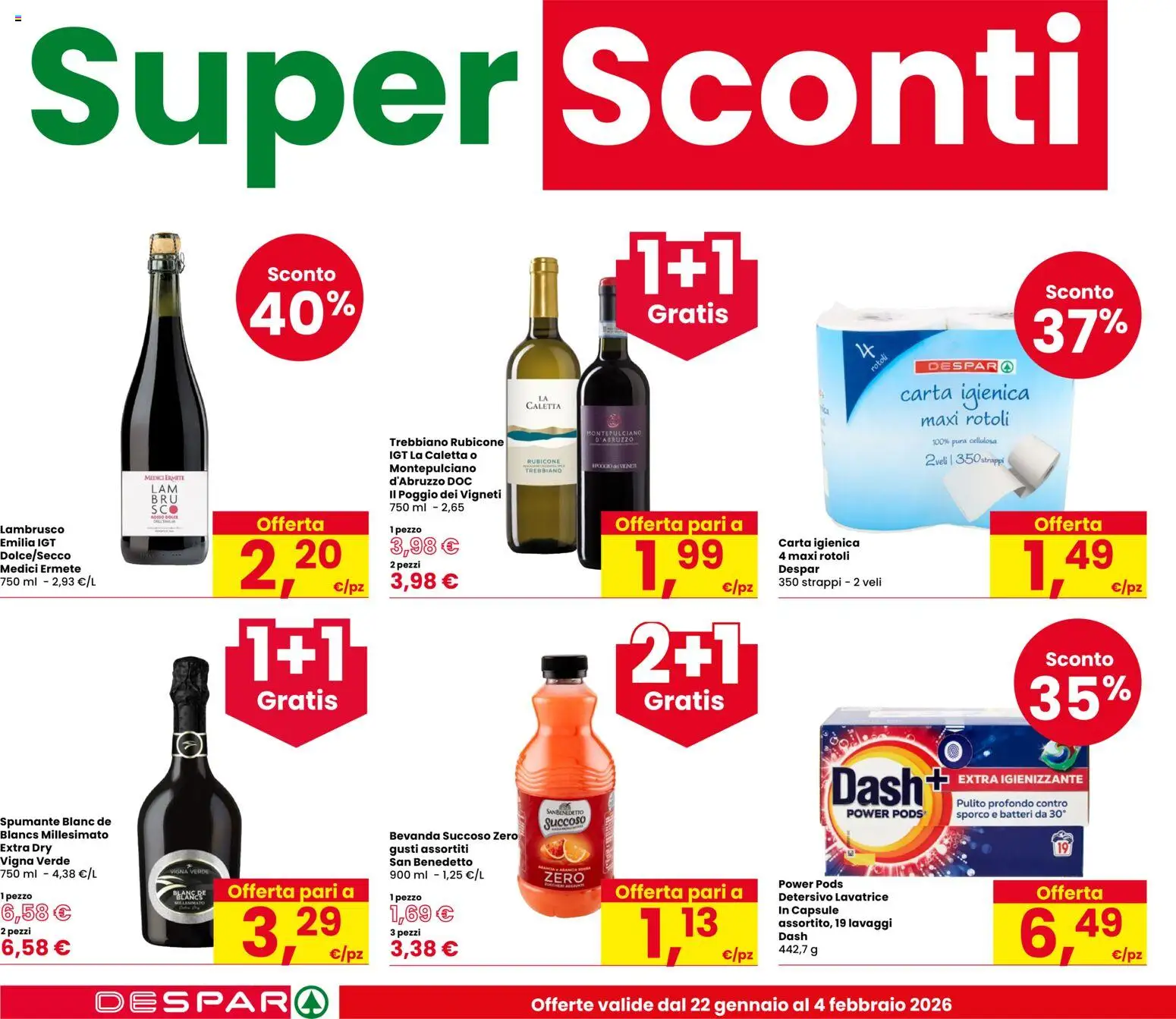 Volantino Despar del 22.01.2026 | Pagina: 6 | Prodotti: Carta igienica, Lavatrice, Spumante