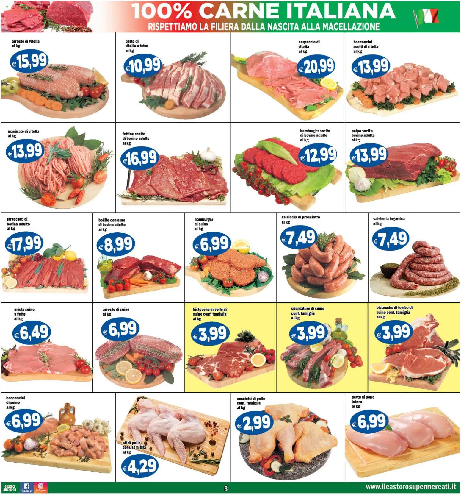 Volantino Il Castoro del 25.02.2026 | Pagina: 8 | Prodotti: Bovino, Salsiccia, Hamburger, Macinato