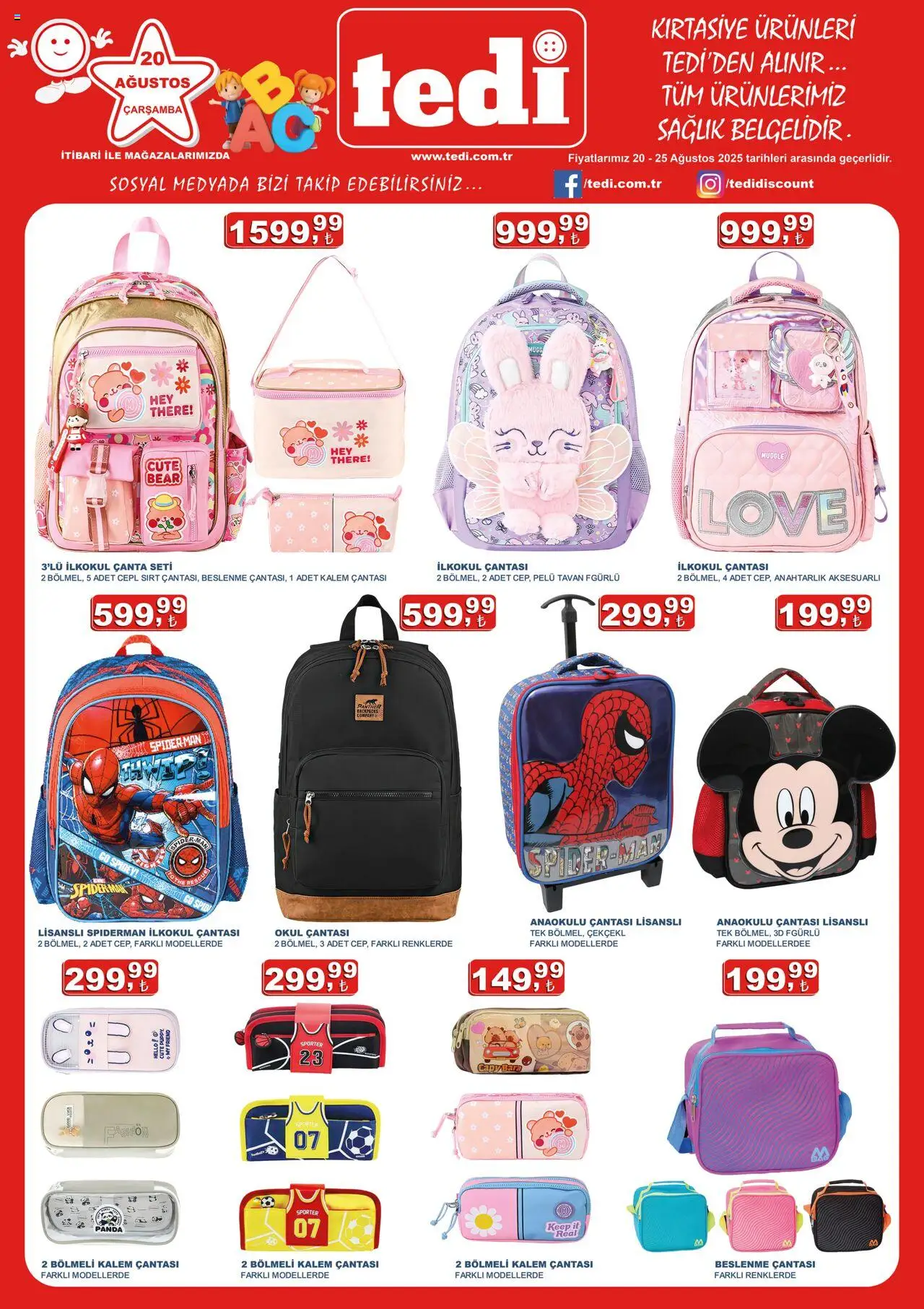 Tedi Katalog - 20.08.2025 tarihinden itibaren geçerlidir | Sayfa: 1 | Ürünler: Çanta, Okul çantası