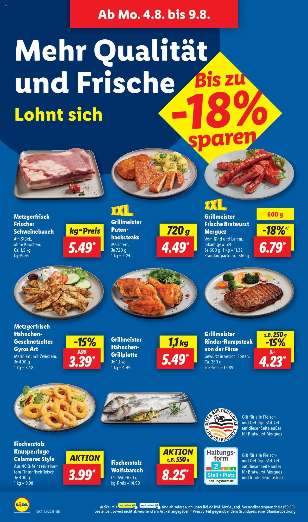 Lidl Prospekt Düsseldorf - gültig ab dem 04.08.2025 | Seite: 10 | Produkte: Hahnchen, Schweinebauch, Bratwurst, Gyros