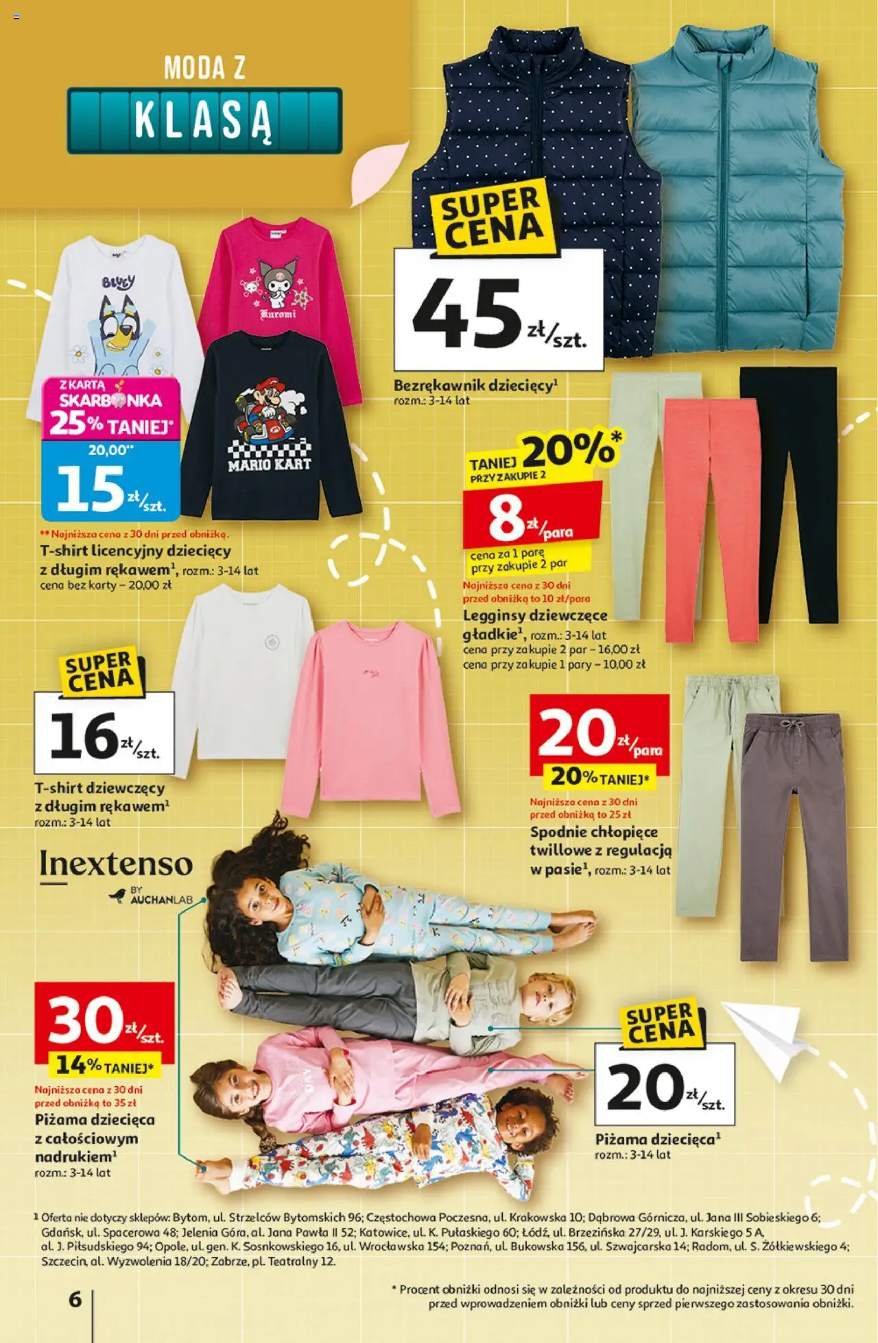 Auchan Gazetka - Odlotowe ceny na start szkoły Hipermarket od 28.08.2025 | Strona: 6 | Produkty: Bezrękawnik, Spodnie, Piżama, Legginsy