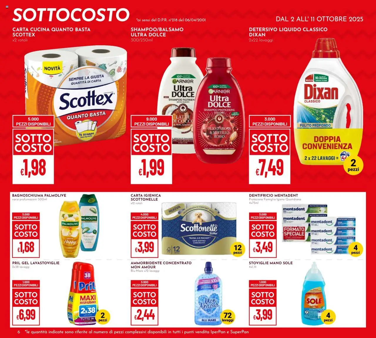 Volantino Pan del 02.10.2025 | Pagina: 6 | Prodotti: Shampoo, Bagnoschiuma, Dentifricio, Olio
