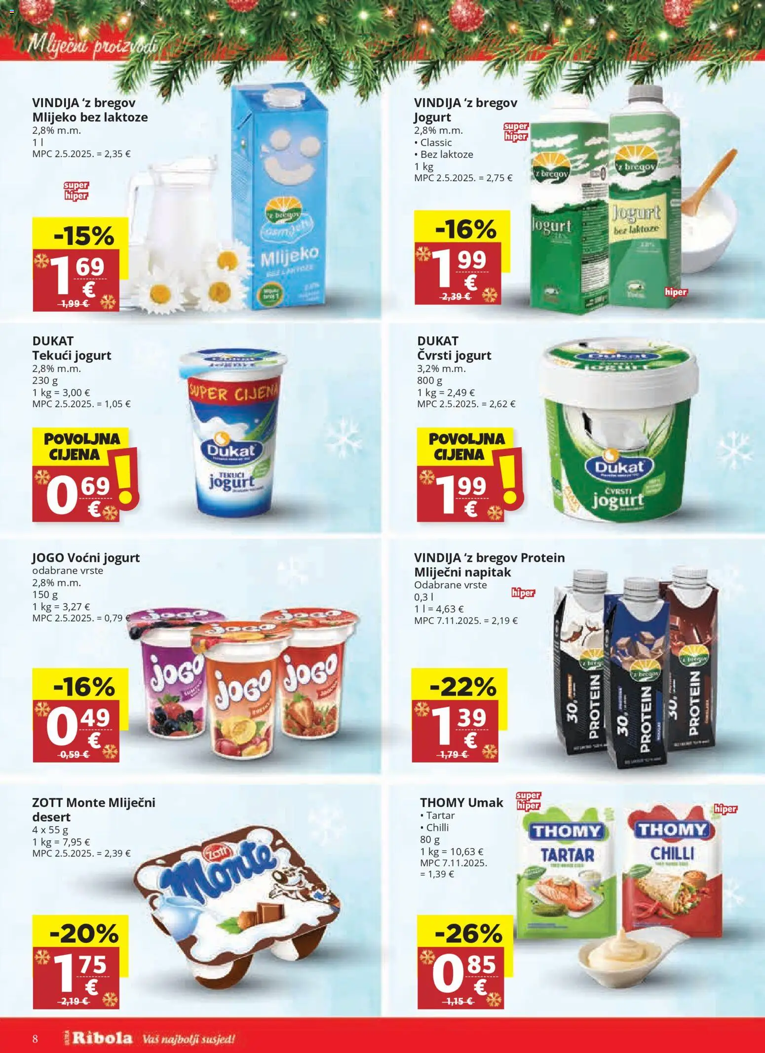 Ribola katalog | vrijedi od 10.12.2025 | Stranica: 8 | Proizvodi: Vindija, Mlijeko, Jogurt, Umak