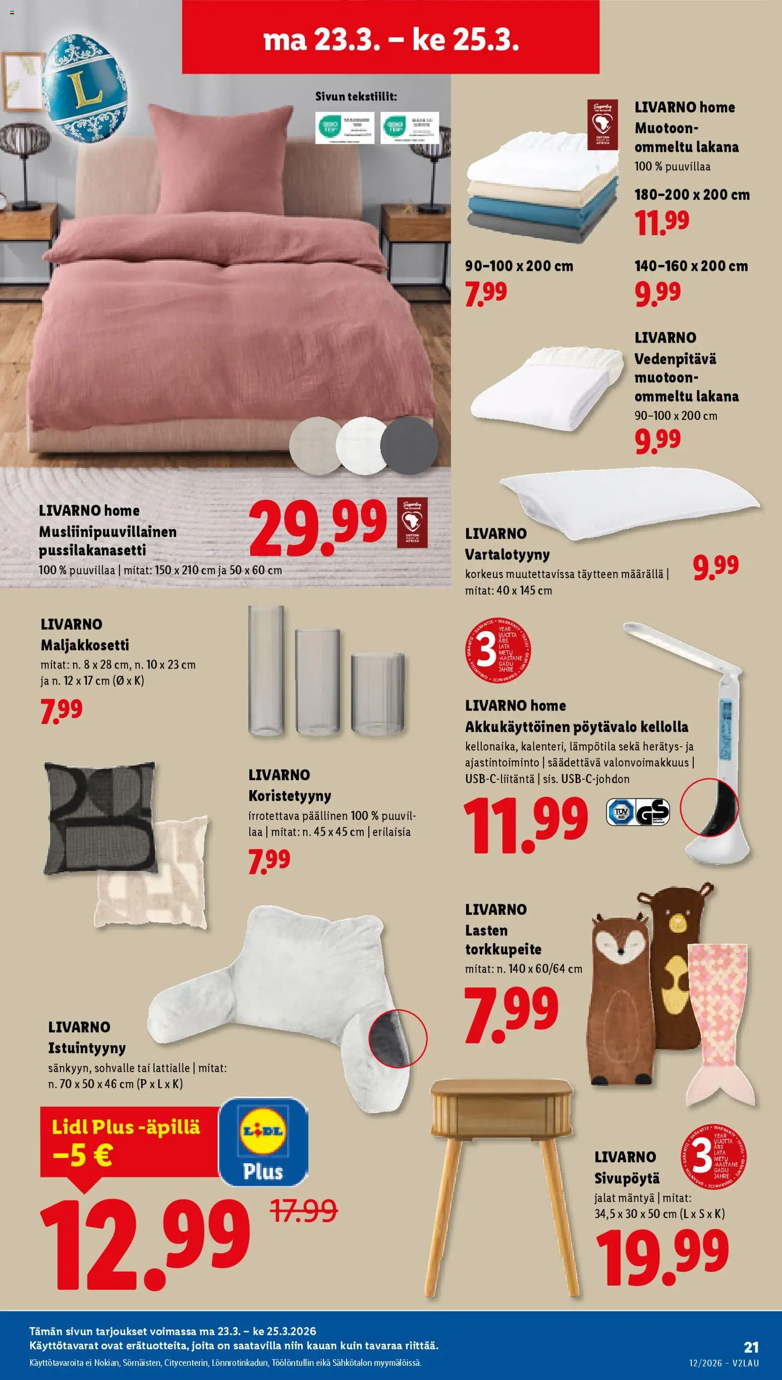 Lidl tarjoukset - Rovaniemi – voimassa 19.03.2026 alkaen | Sivu: 27 | Tuotteet: Pussilakanasetti, Istuintyyny, Koristetyyny, Lakana