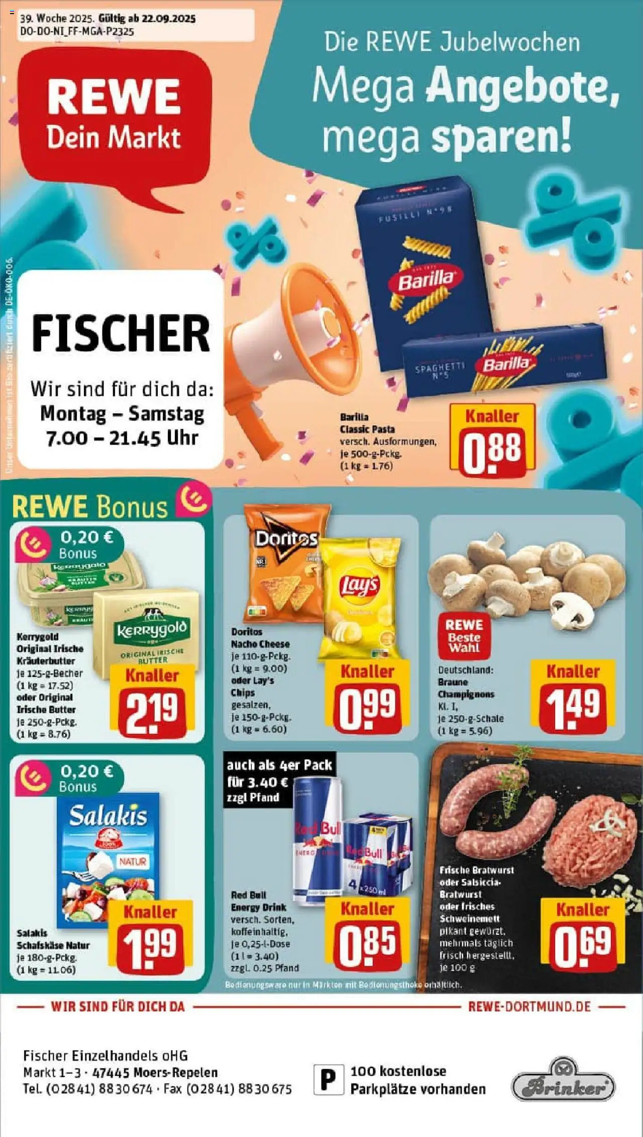 Rewe prospekt Moers	 – gültig ab 21.09.2025 | Seite: 1 | Produkte: Butter, Kräuterbutter, Salakis, Chips