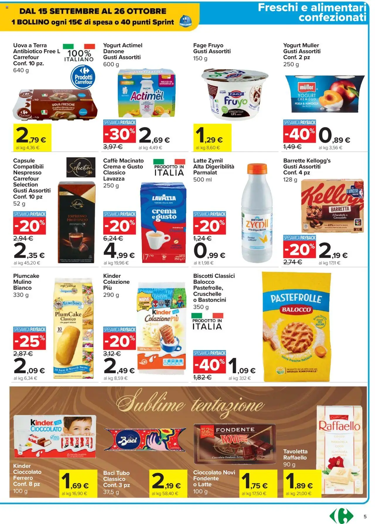 Volantino Carrefour del 14.10.2025 | Pagina: 5 | Prodotti: Tubo, Pesca, Cocco, Plumcake