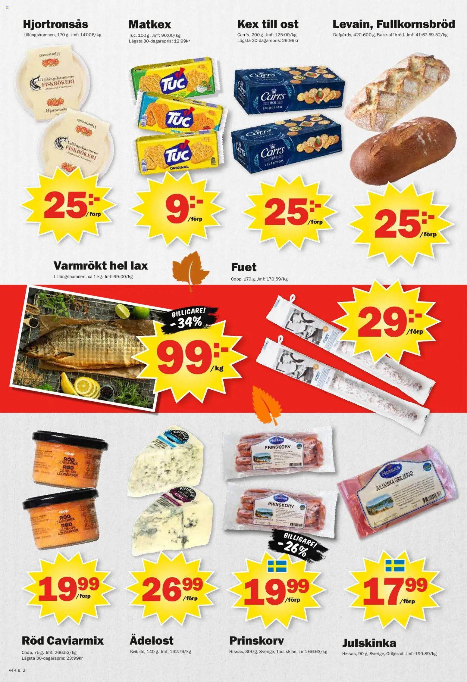Pekås reklamblad aktuell från 27.10.2025 | Sida: 2 | Produkter: Prinskorv, Lax, Ost