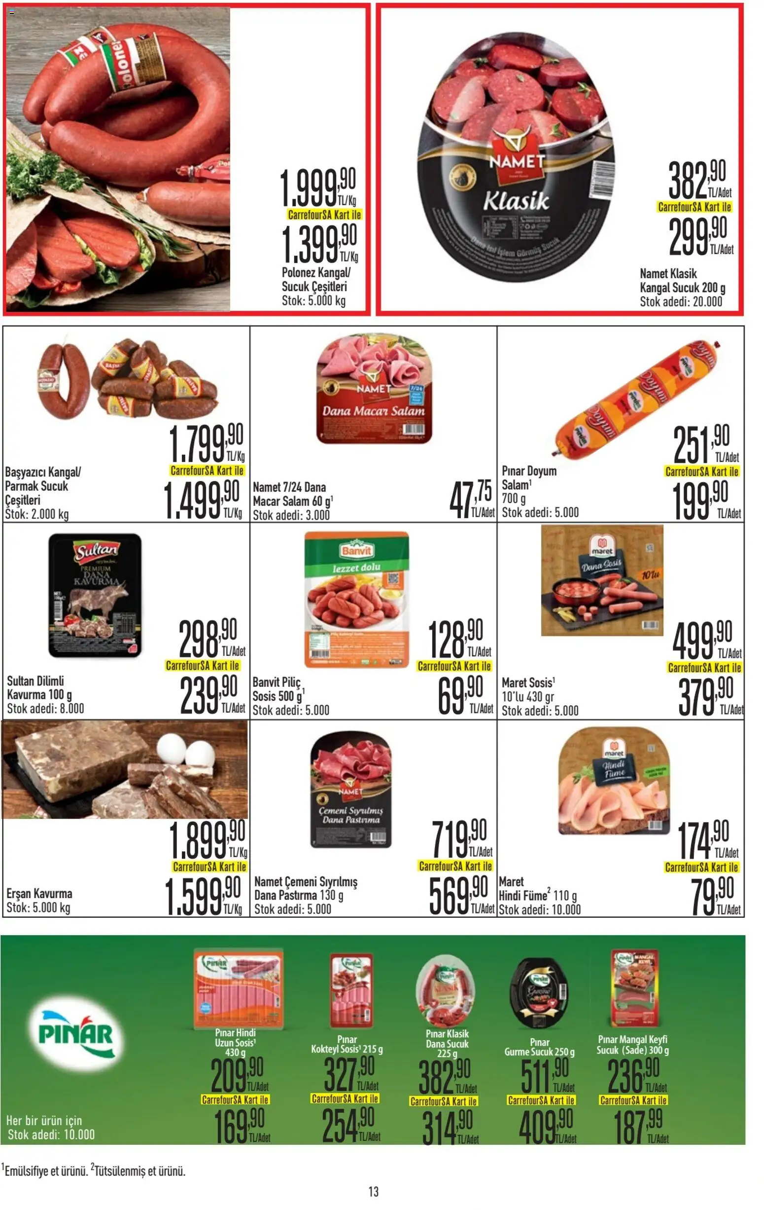 CarrefourSA Katalog - 09.03.2026 tarihinden itibaren geçerlidir | Sayfa: 13 | Ürünler: Salam, Sosis, Piliç, Sucuk