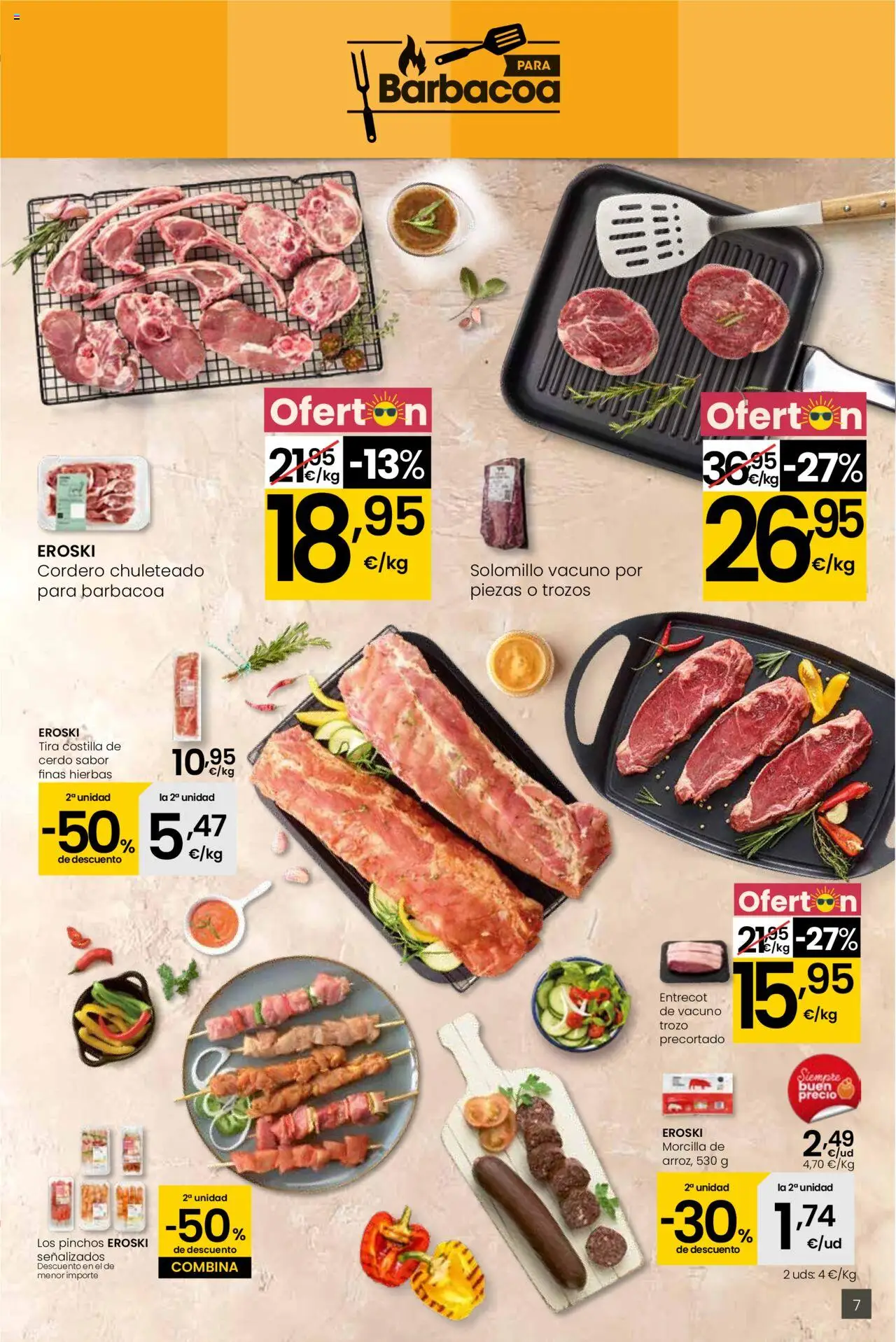 Eroski - Para conquistarte │ válido desde el 12.06.2025 | Página: 7 | Productos: Cerdo, Costilla de cerdo, Barbacoa, Φίλτρο καφέ