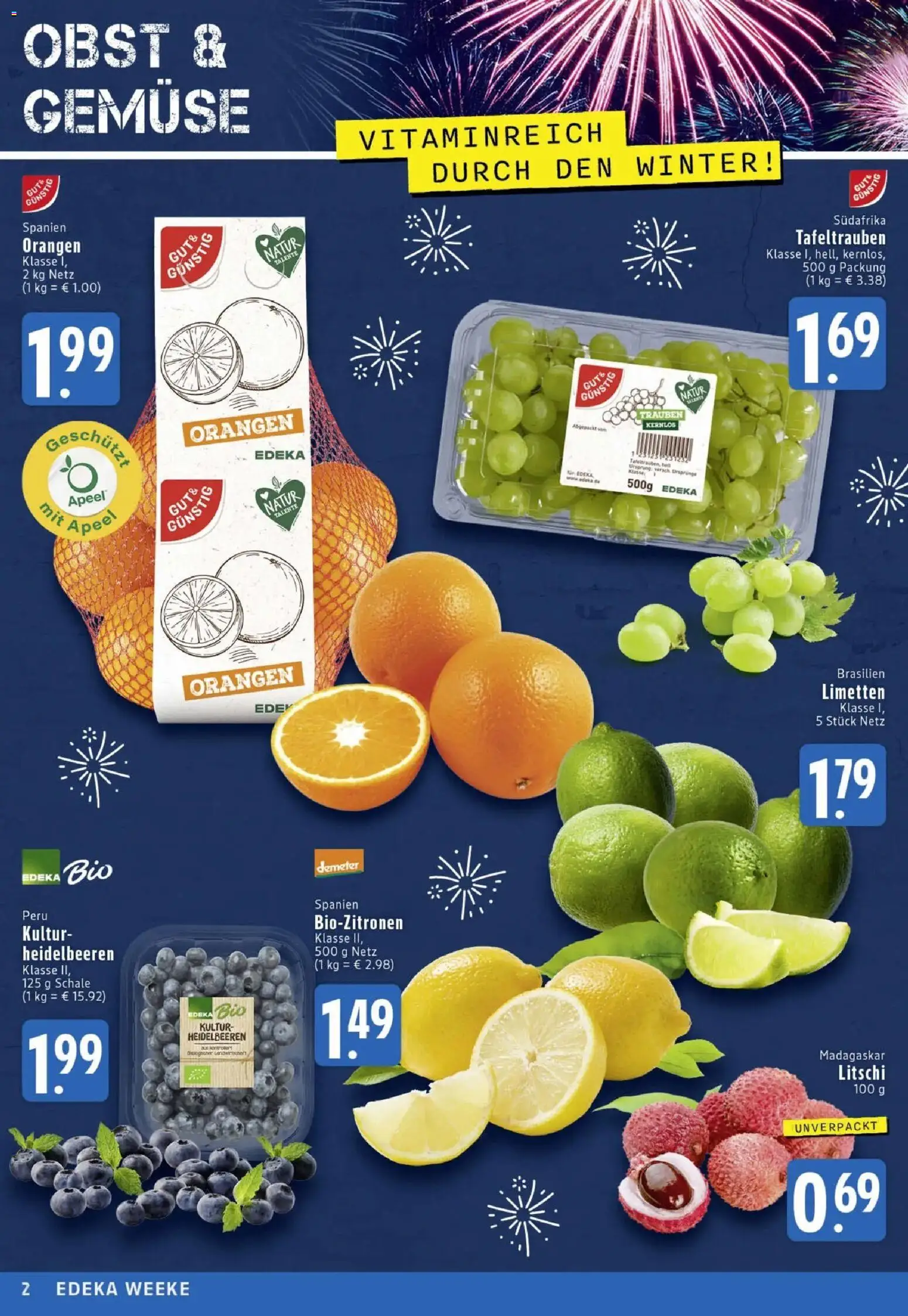 Edeka prospekt Köln	 – gültig ab 29.12.2025 | Seite: 2 | Produkte: Orangen, Heidelbeeren, Gemüse, Obst