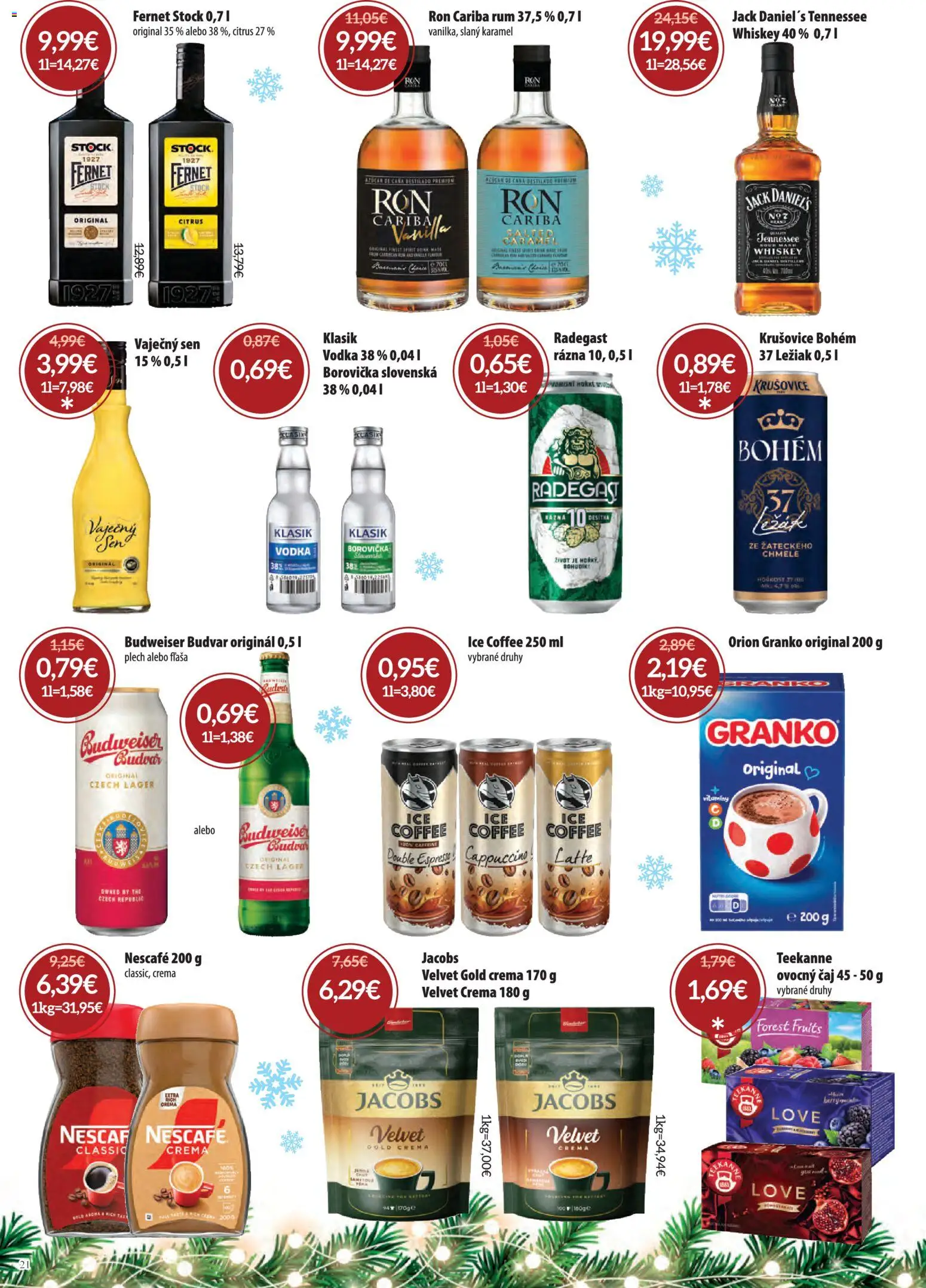 Nové Nitrazdroj akcie – leták je platný od 01.12.2025 | Strana: 21 | Produkty: Budvar, Fernet, Teekanne, Jack Daniel's