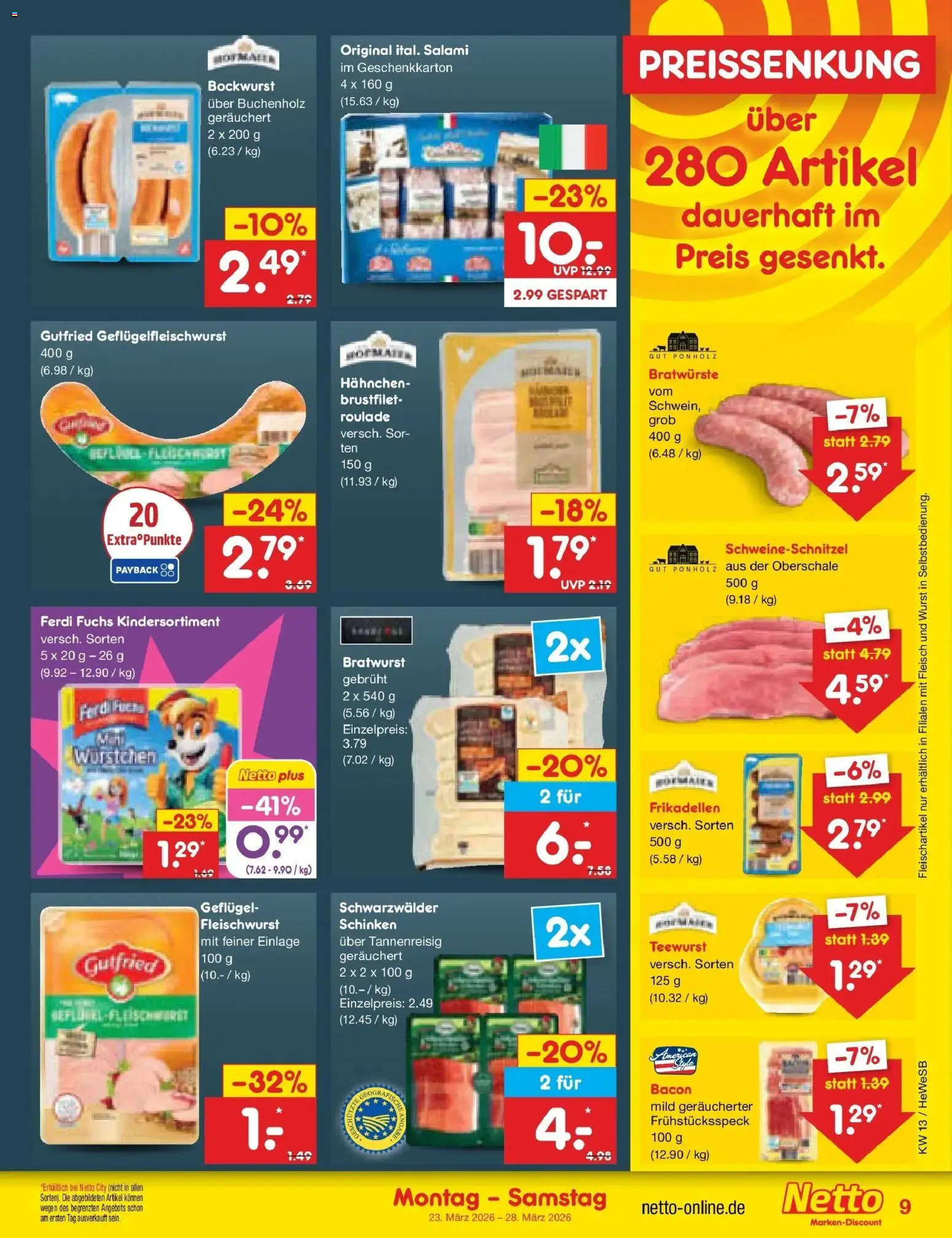 Netto Marken-Discount Prospekt Hamburg	 – gültig ab 23.03.2026 | Seite: 9 | Produkte: Bockwurst, Bratwurst, Wurst, Salami