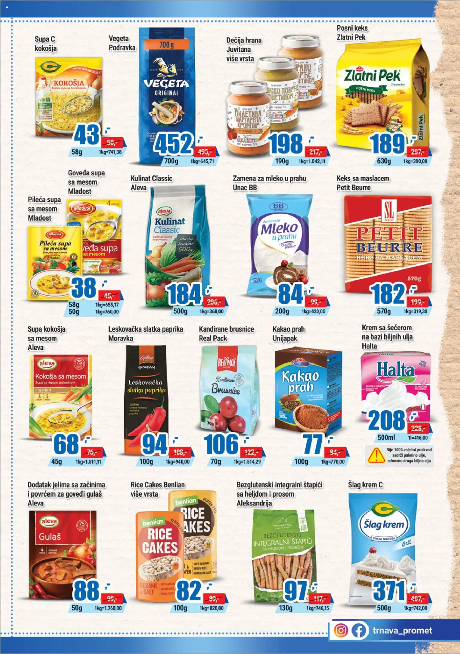 Trnava Promet katalog - važi od 19.01.2026 | Strana: 9 | Proizvode: Keks, Mleko u prahu, Šlag krem, Rice cakes