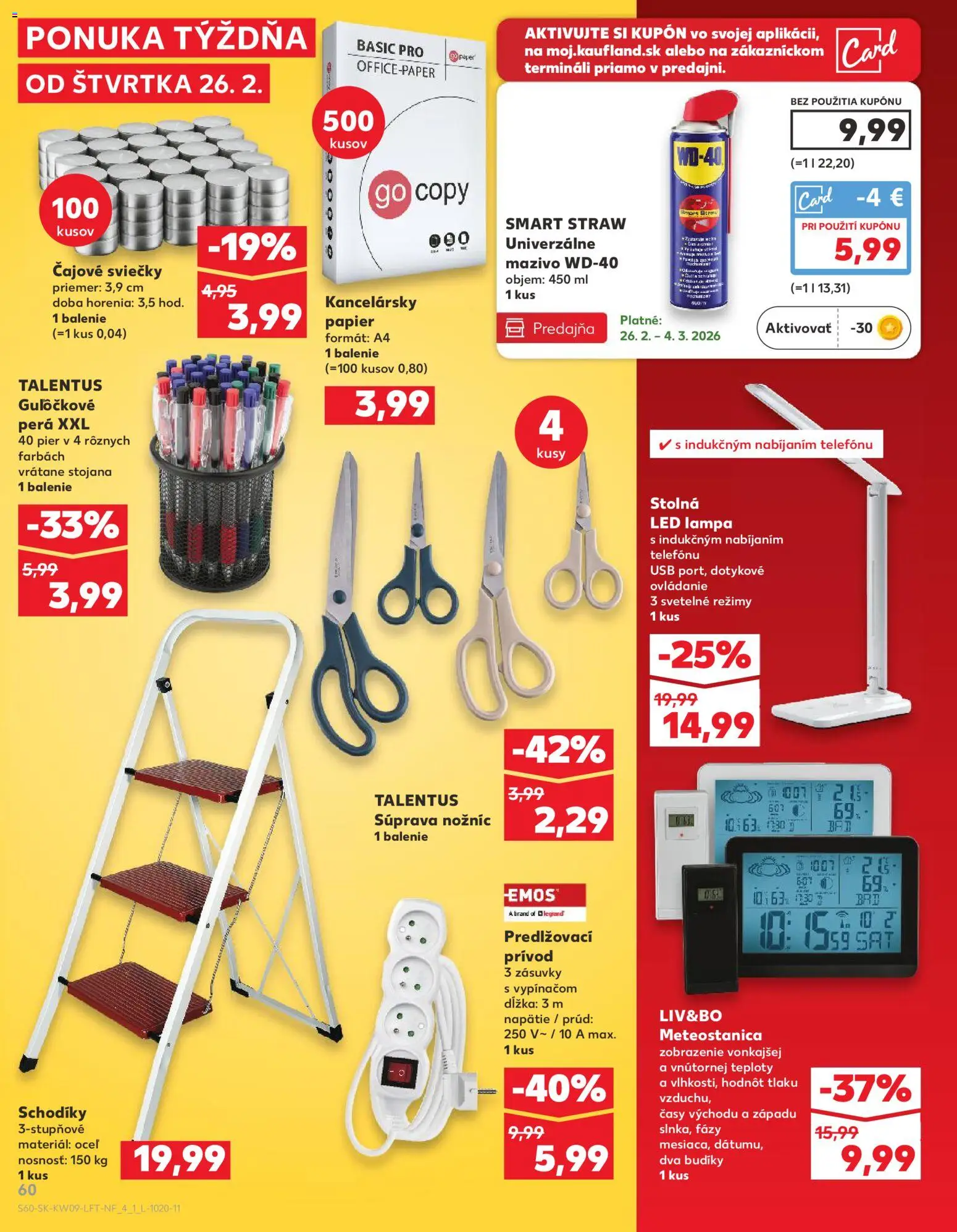Nové Kaufland akcie – leták je platný od 26.02.2026 | Strana: 60 | Produkty: Lampa, Led lampa, Kancelársky papier, Sviečky