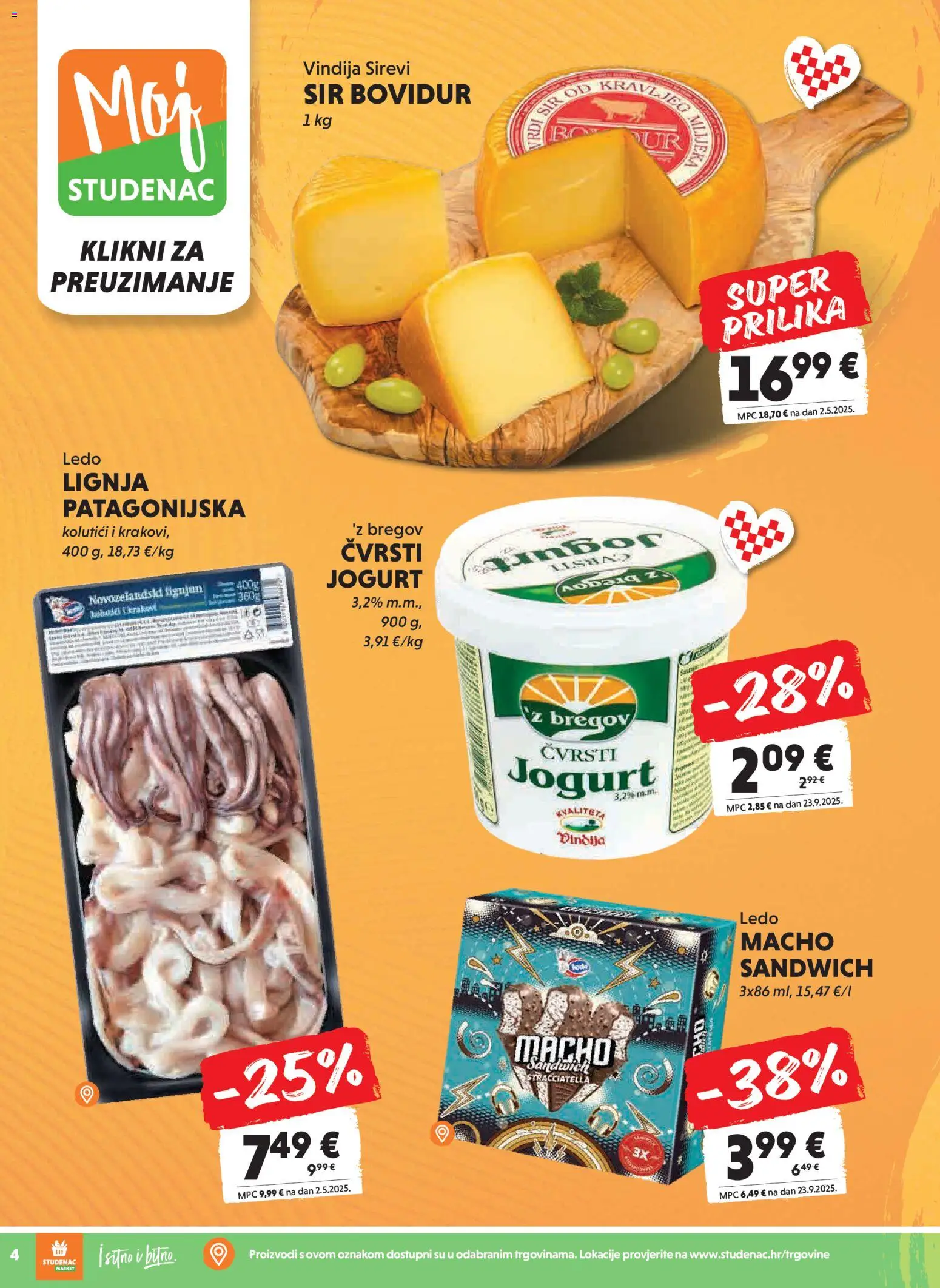 Studenac katalog | vrijedi od 05.11.2025 | Stranica: 4 | Proizvodi: Vindija, Sir, Jogurt, Ledo