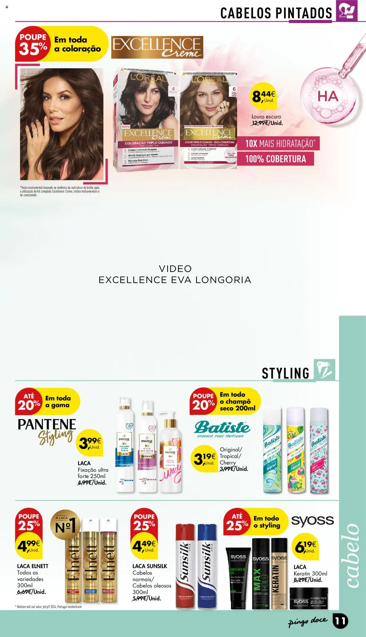 Pingo Doce - Folheto Especial Beleza │ válido de 22.07.2025 | Página: 11 | Produtos: Vídeo, Louro, Creme, Gel para cabelo