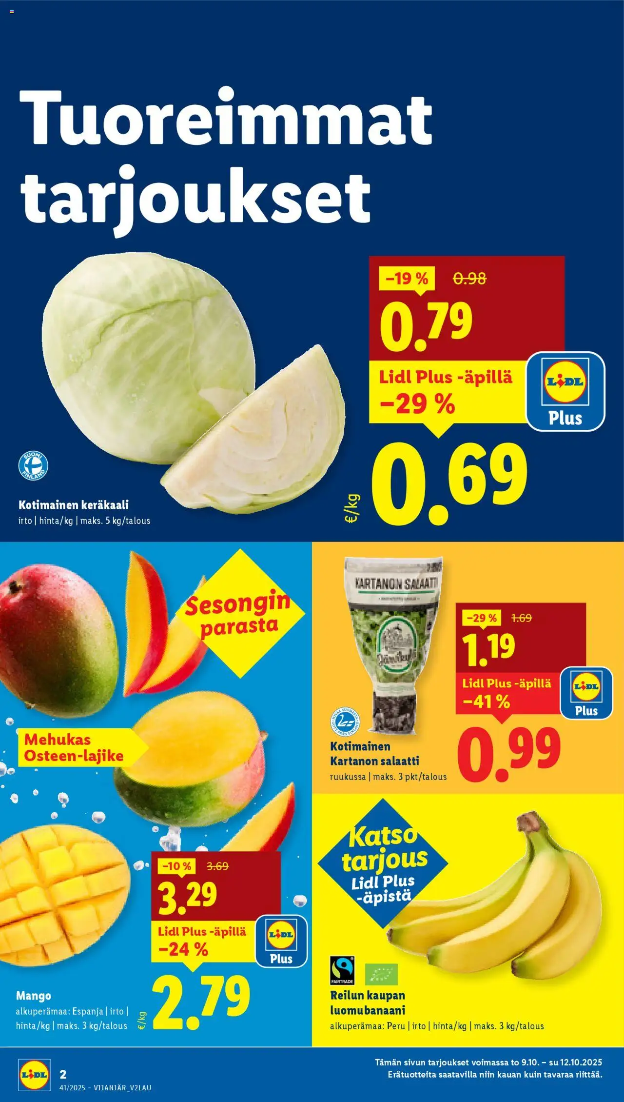 Lidl tarjoukset - Helsinki – voimassa 09.10.2025 alkaen | Sivu: 4 | Tuotteet: Mango, Keräkaali, Salaatti
