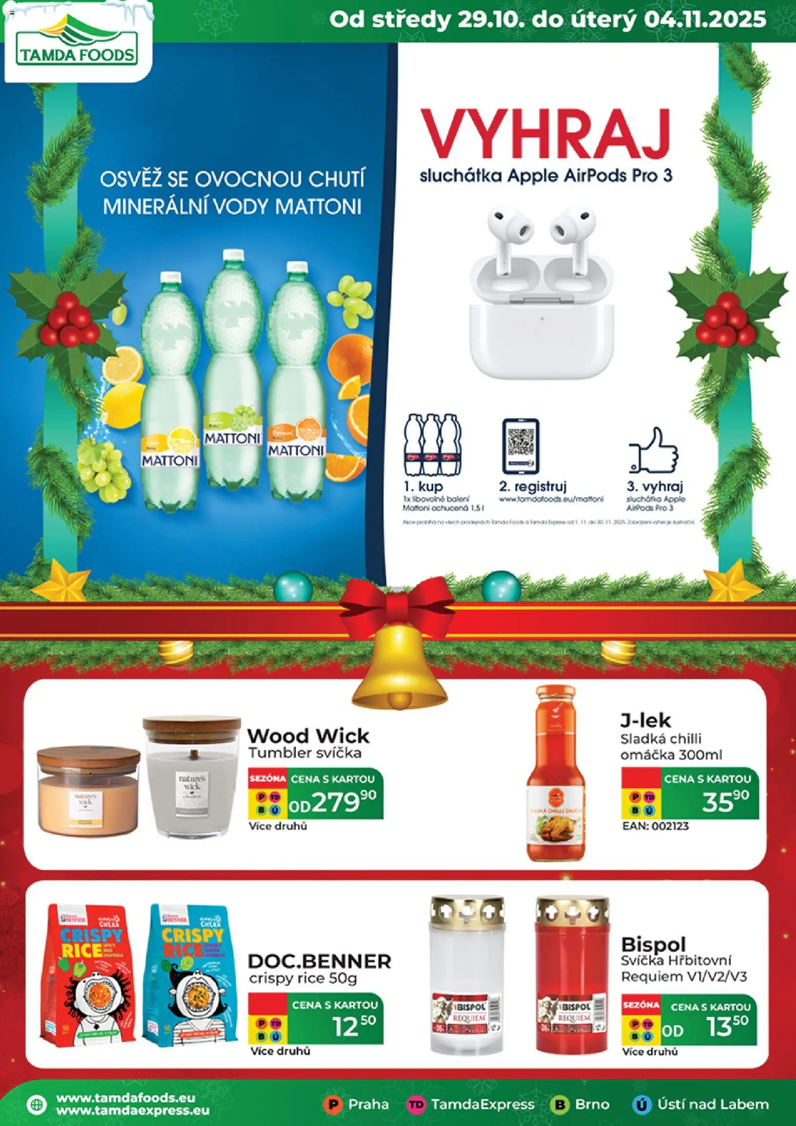 Tamda Foods leták od 29.10.2025 | Strana: 1 | Produkty: Mattoni, Airpods, Apple, Svíčka