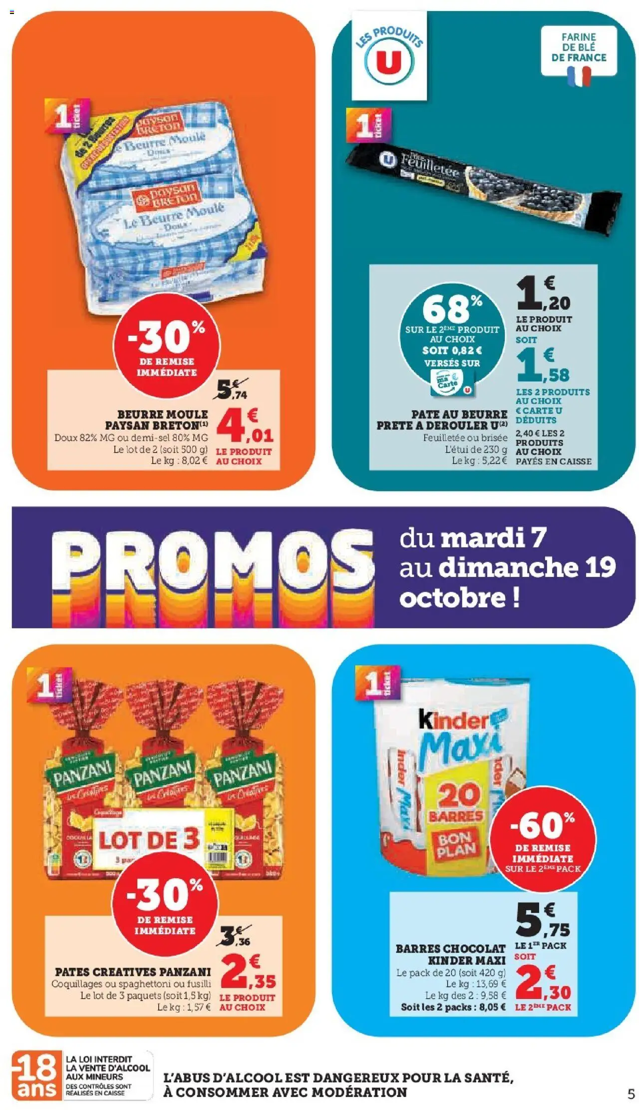 {H1} | Page: 5 | Produits: Kinder maxi, Farine, Chocolat, Pâtes