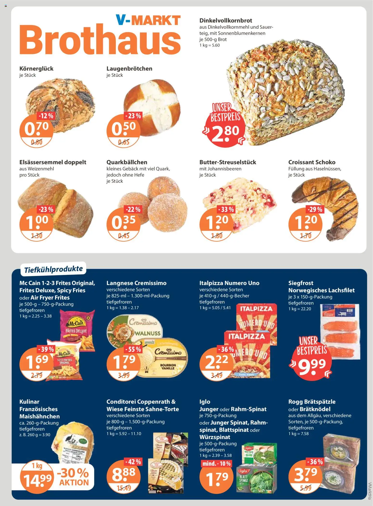 V-Markt - Hallertau / Oberpfalz – gültig ab 22.01.2026 | Seite: 5 | Produkte: Langnese cremissimo, Iglo, Croissant, Brot