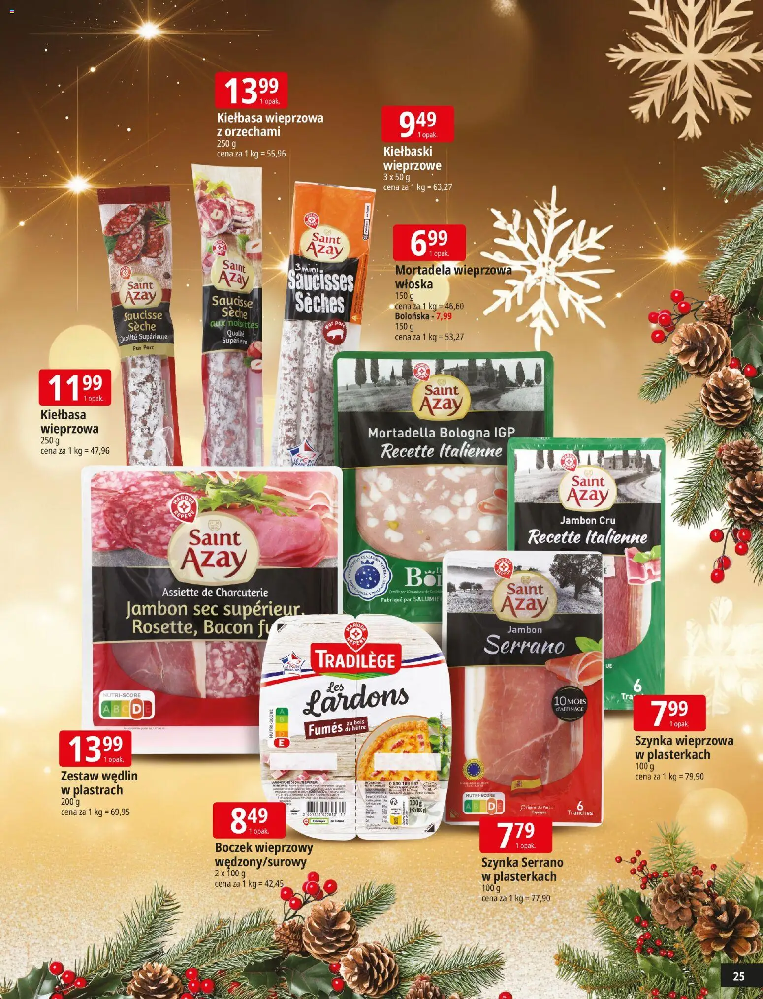 E.Leclerc Gazetka - Warszawa Bielany Święta od 09.12.2025 | Strona: 25 | Produkty: Kiełbasa, Mortadela, Por, Boczek