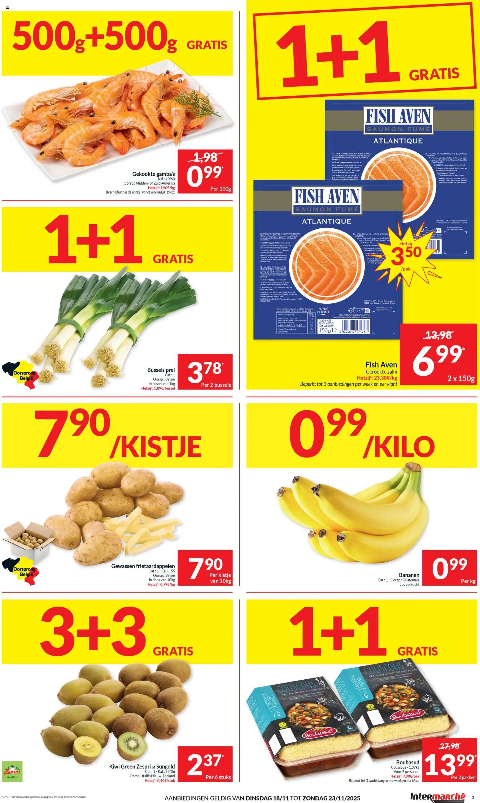 {H1} | Pagina: 3 | Producten: Zalm, Bananen, Prei, Kiwi