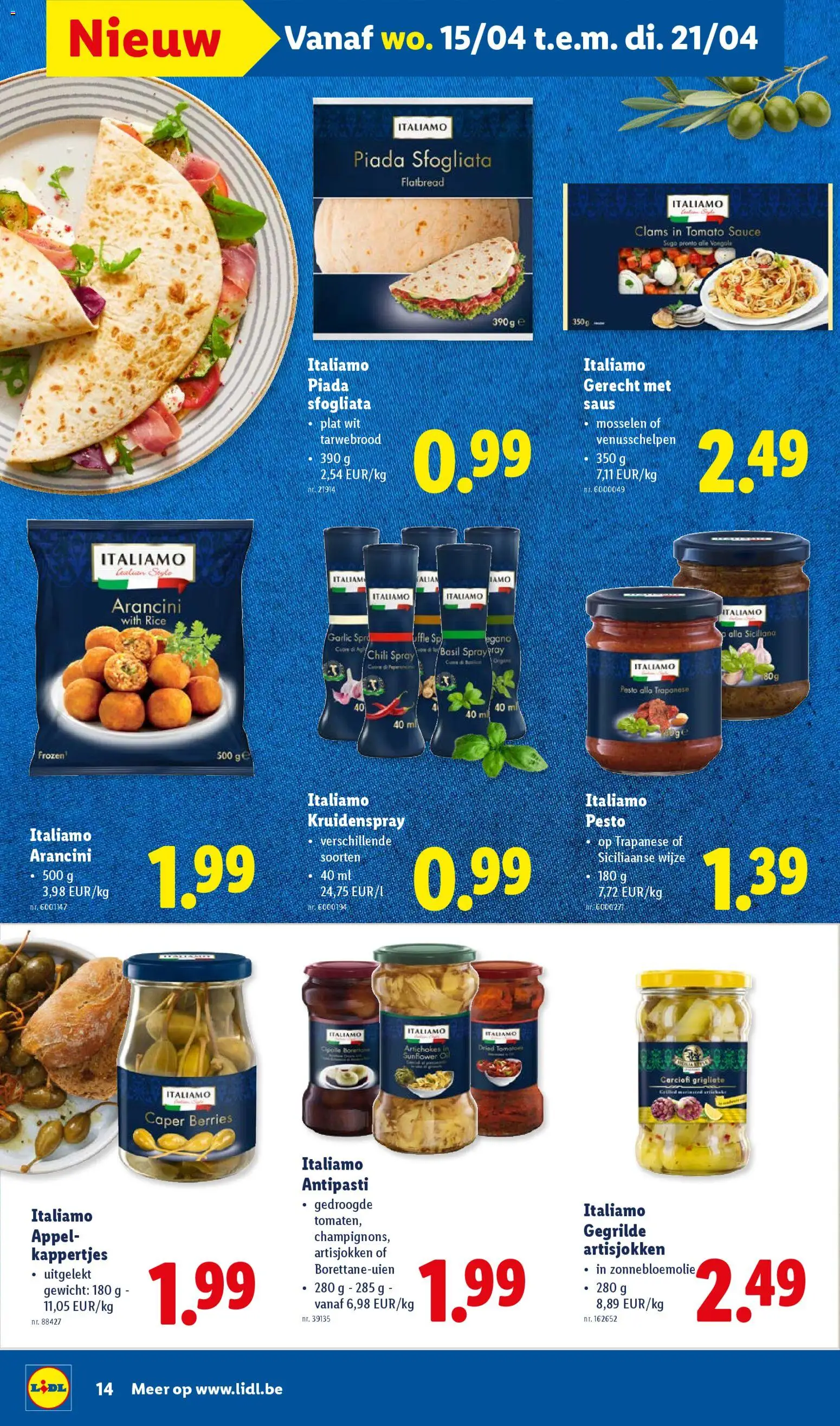 {H1} | Pagina: 14 | Producten: Mosselen, Gewicht, Saus, Appel